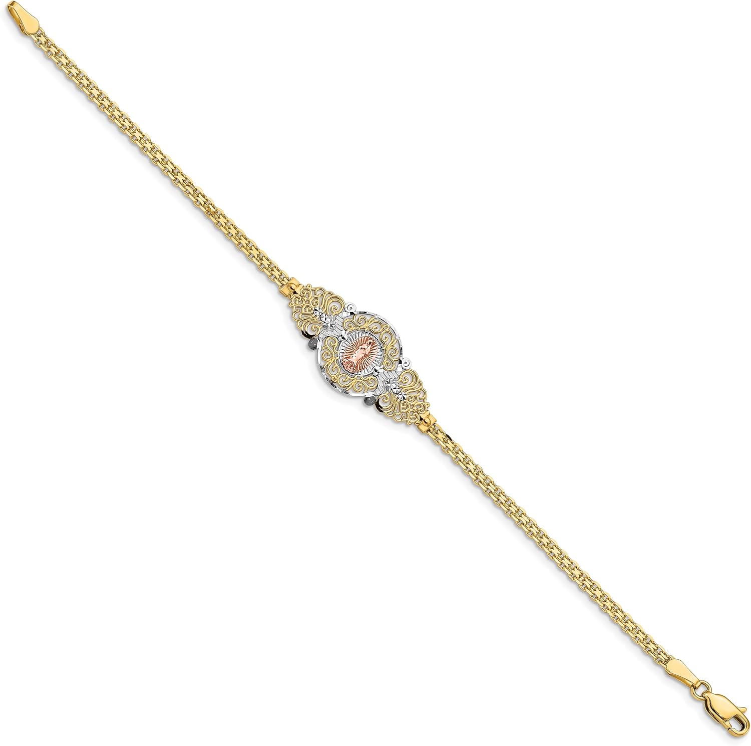 IceCarats 14K Solid Two Tone Gold Our Lady of Guadalupe Virgin Mary Chain Charm Bracelet