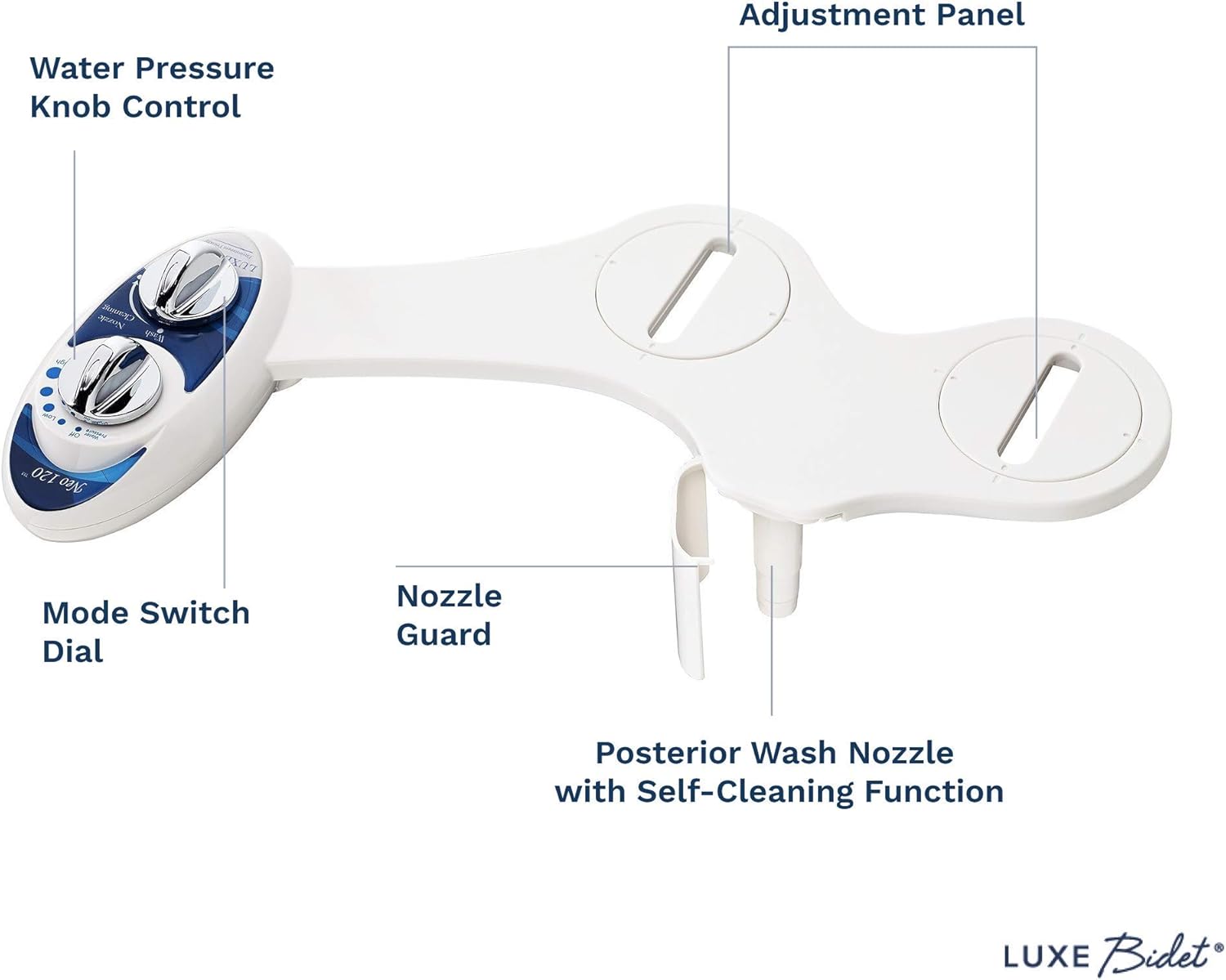 LUXE Bidet Neo 120 - Self Cleaning Nozzle - Fresh Water Non-Electric Mechanical Bidet Toilet Attachment (blue and white) - - 
