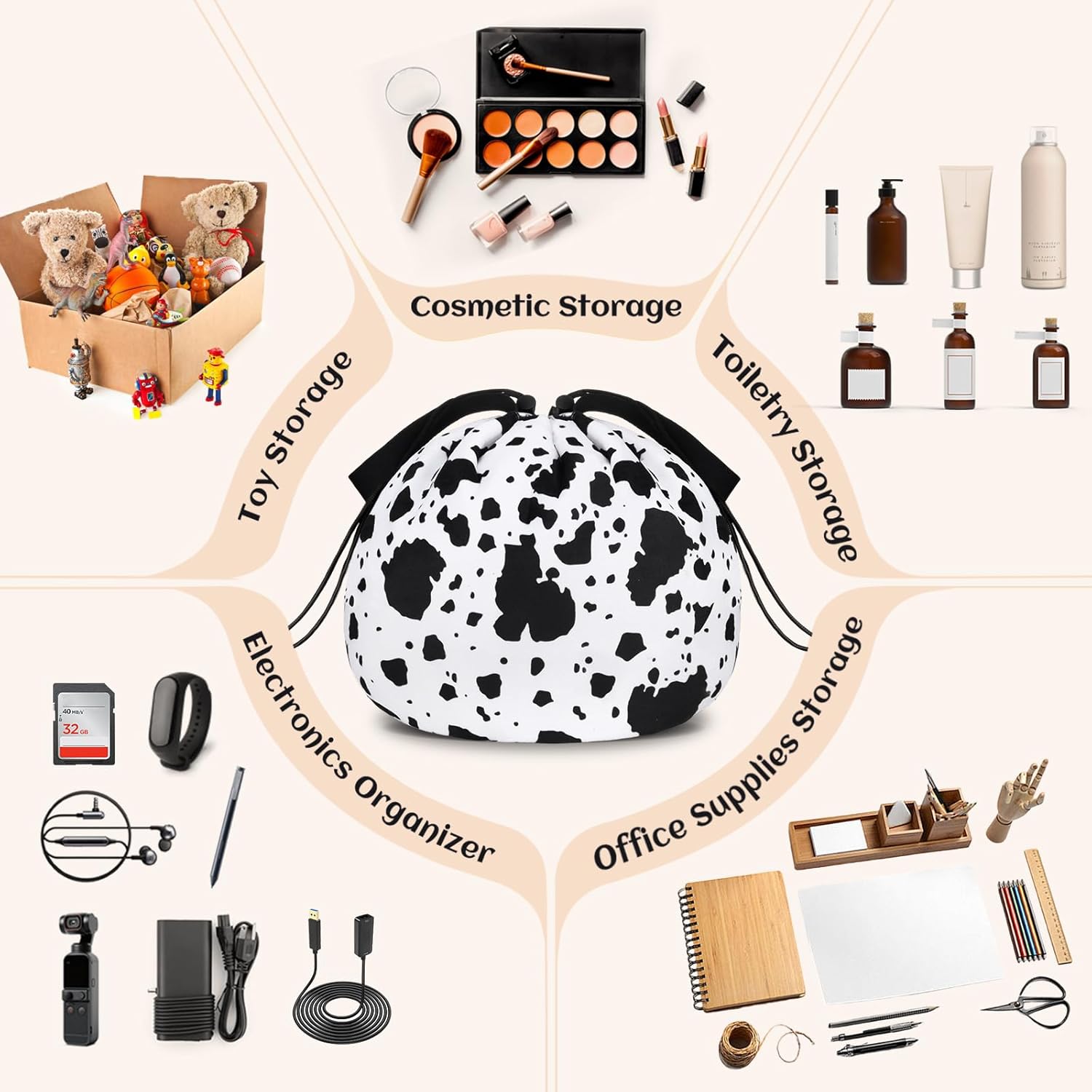 Funny Drawstring Makeup Bag - Large Cow Print Capacity Cute Travel Toiletry Bag Cosmetic Bag Pouch Organizer - Valentines Day Mothers Easter Birthday Unique Gifts for Women Girls - Image 4