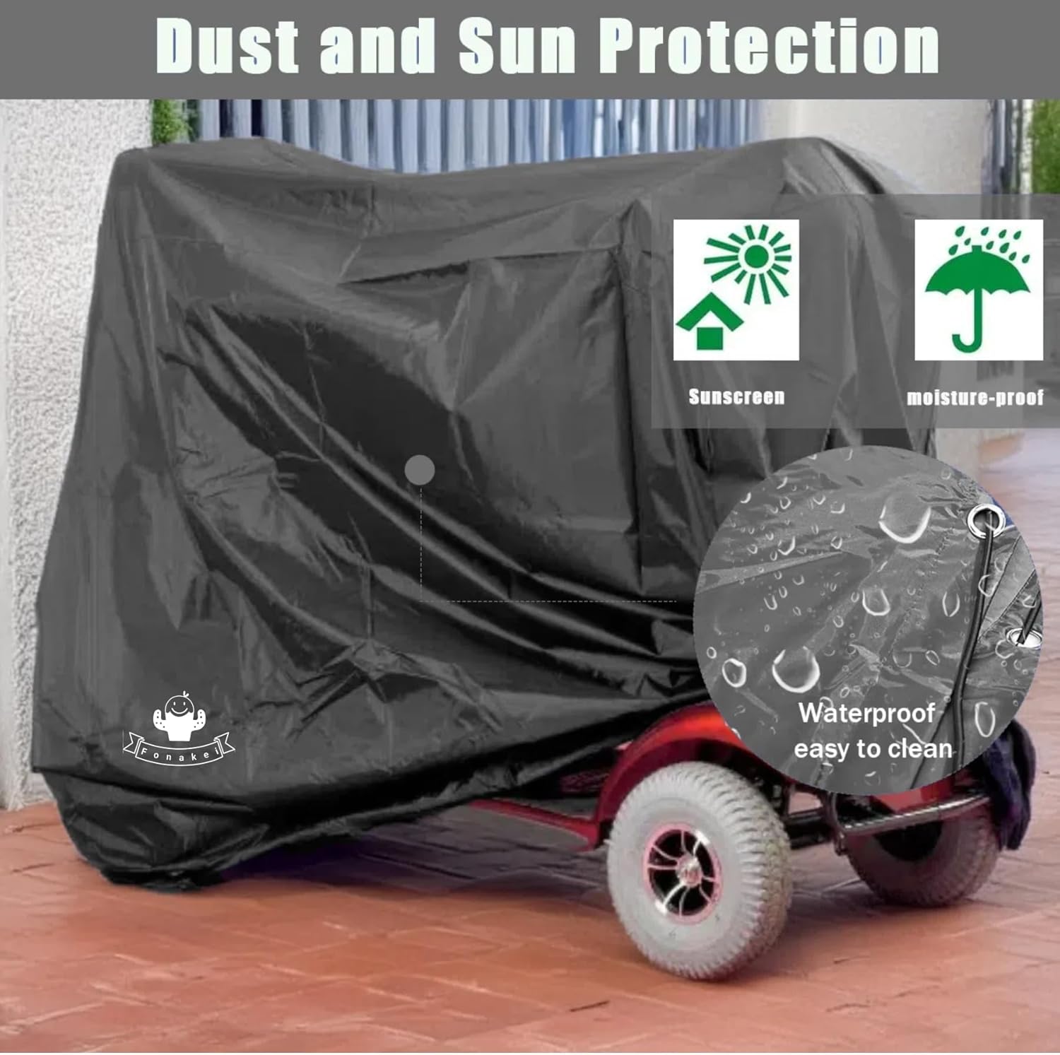 Mobility Scooter Storage Cover Upgrade All Weather Protection Mobility Scooter Accessories, Electric Wheelchair Cover Machine Washable (Black, 48"L x 22"W x 38"H) - Image 4