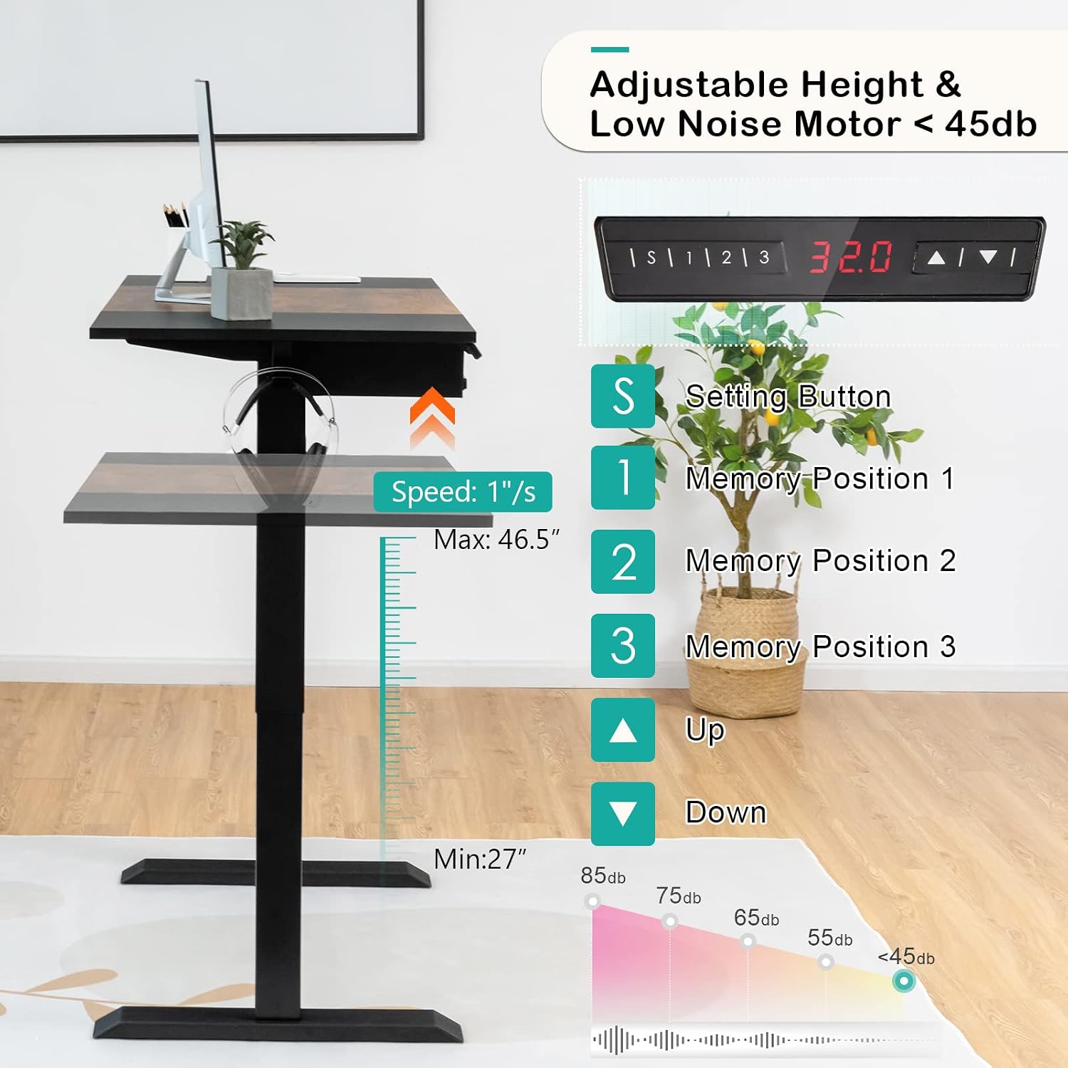 Tangkula Electric Standing Desk with Keyboard Tray, Height Adjustable Sit Stand Workstation, 48 x 24 Inch, Black, Rustic Brown