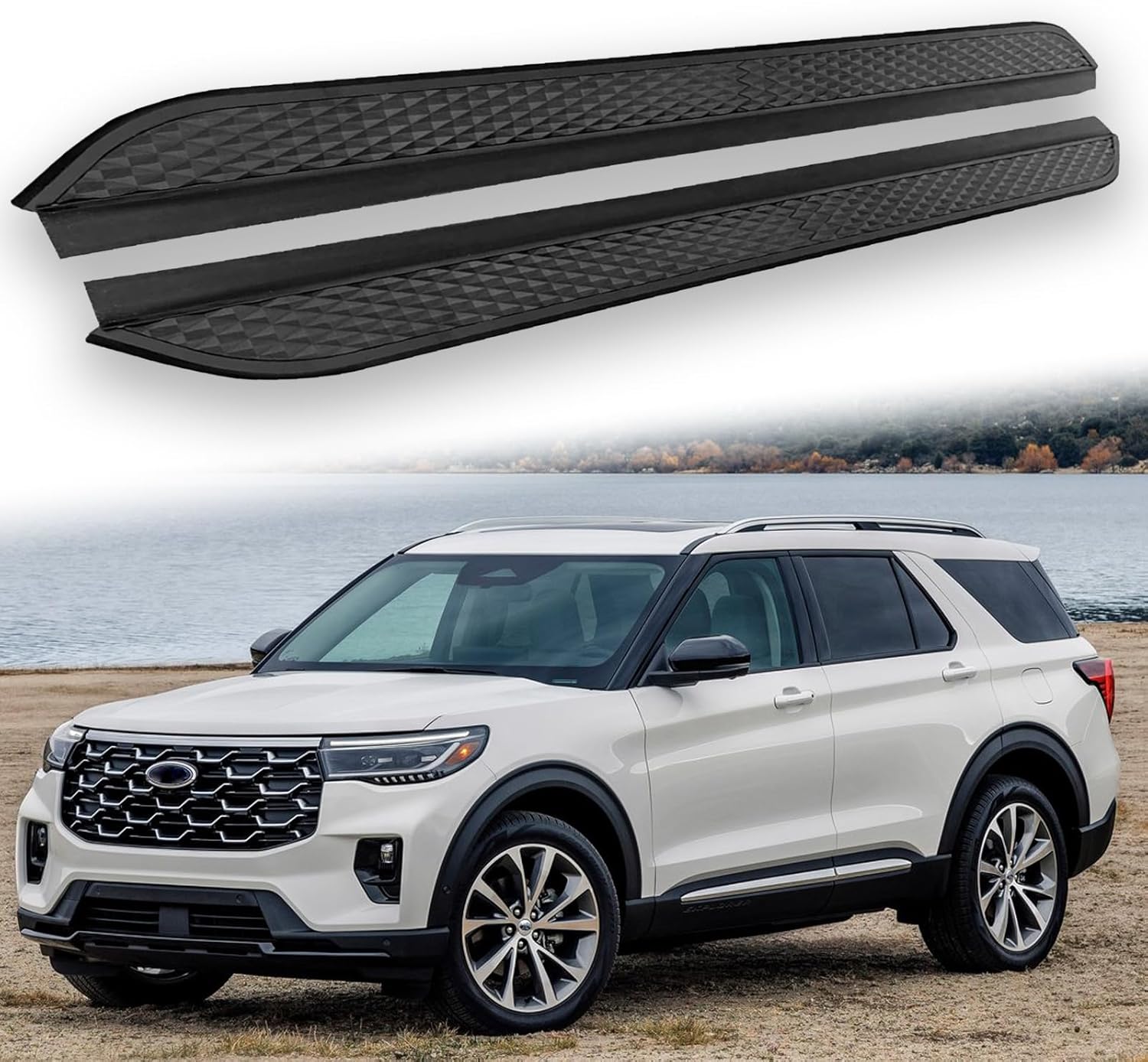 2Pcs Fits for All New Ford Explorer 2020-2025 Running Boards Side Steps Pedals Black Nerf Bar