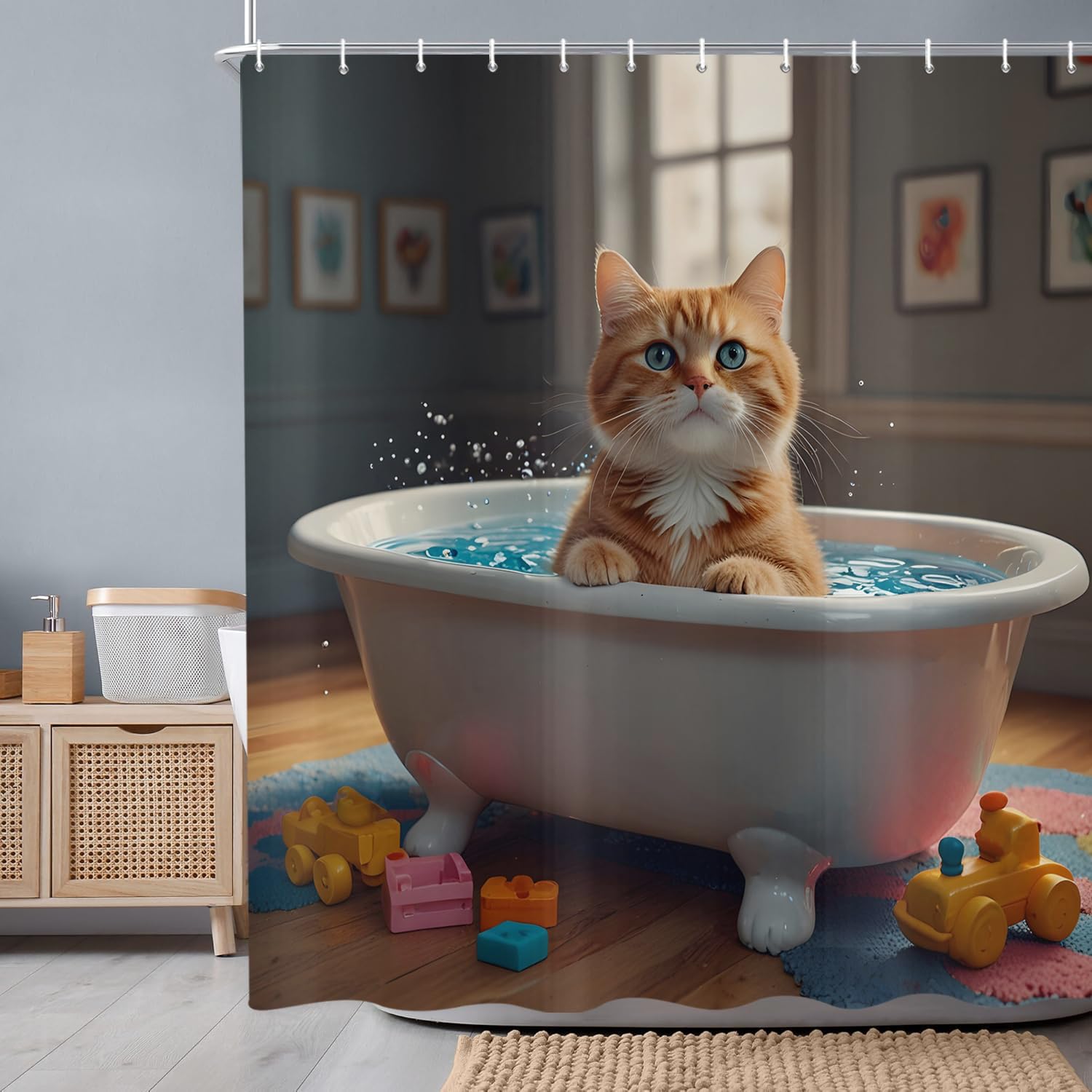 Rideau de douche chat mignon pour égayer la baignoire des enfants