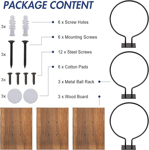 Miniatura 7 de PUERSI Soporte de Pelota para Montaje en Pared Soporte de Exhibición y Almacenamiento para Baloncesto Fútbol Americano Fútbol Soccer Voleibol