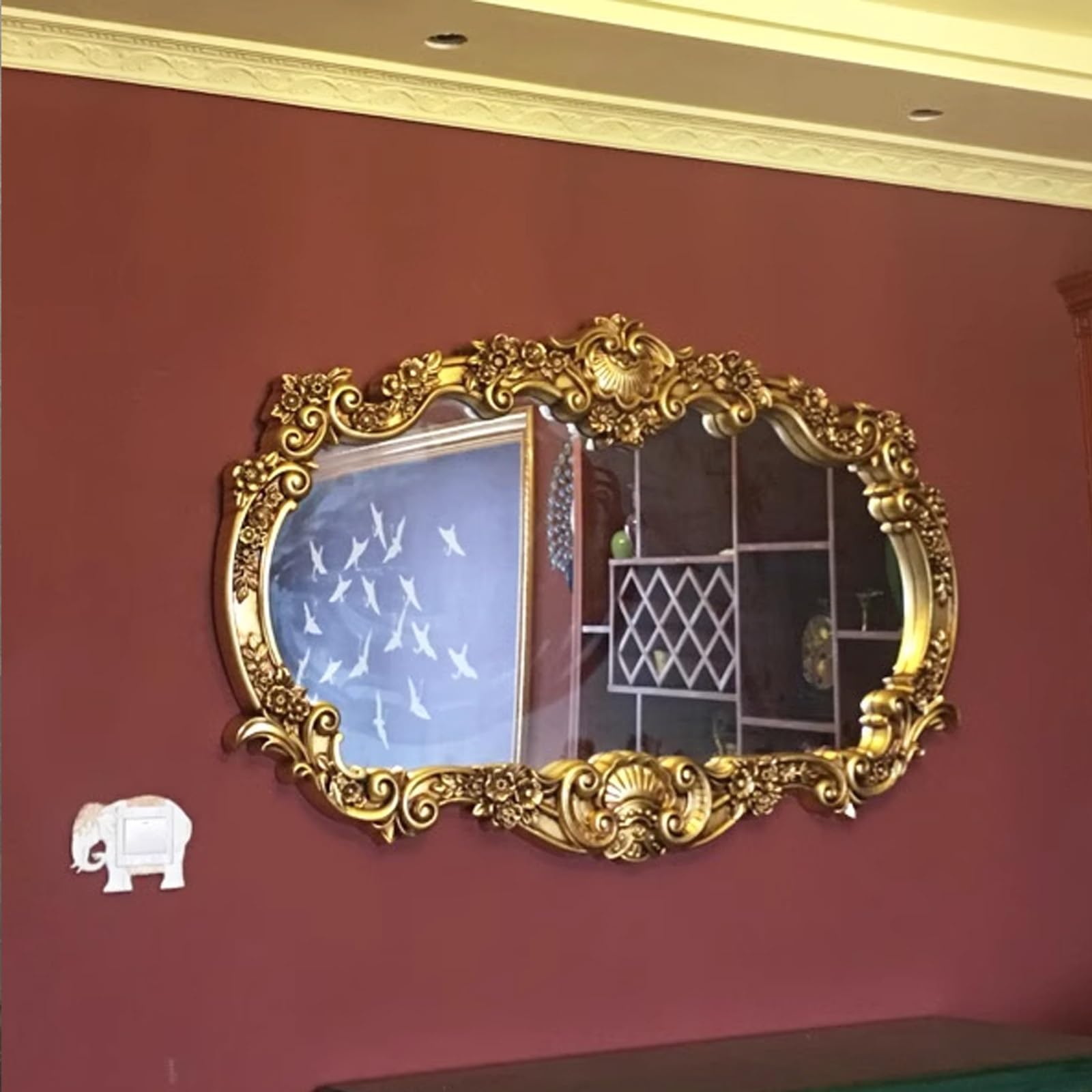 Extra Großer Dekorativer Barockspiegel Mit Rahmen, Spiegel Bad 115x78cm 147x95cm Rechteckiger Badezimmer-Wandspiegel, Horizontal Hängender Vintage-Spiegel Badezimmer，Gold, Silber(Gold)