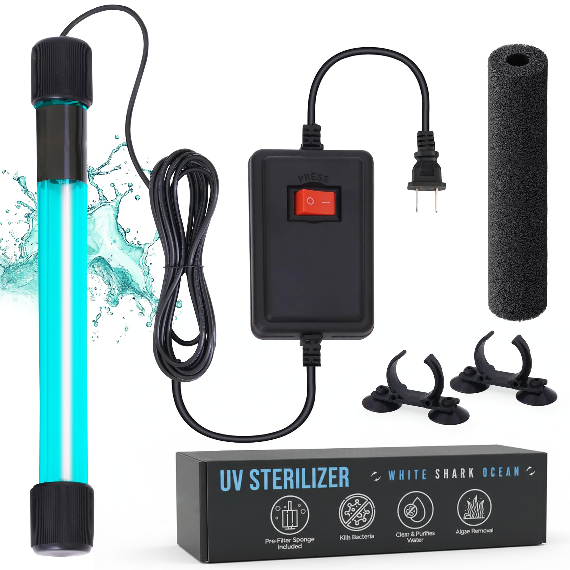 Esterilizador de agua UV de 13 W con cable de 10 pies para acuarios, estanques y piscinas de hasta 300 galones, clarificador UV profesional para control de agua verde en estanques de Koi, peceras