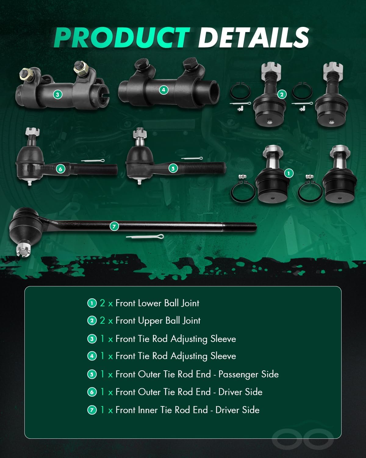 SCITOO 9pcs Front Suspension Kit Inner Tie Rod End Outer Tie Rod End Adjusting Sleeve Lower Ball Joint Upper Ball Joint Fit 1980-1996 For F-150 4WD For Ford Bronco