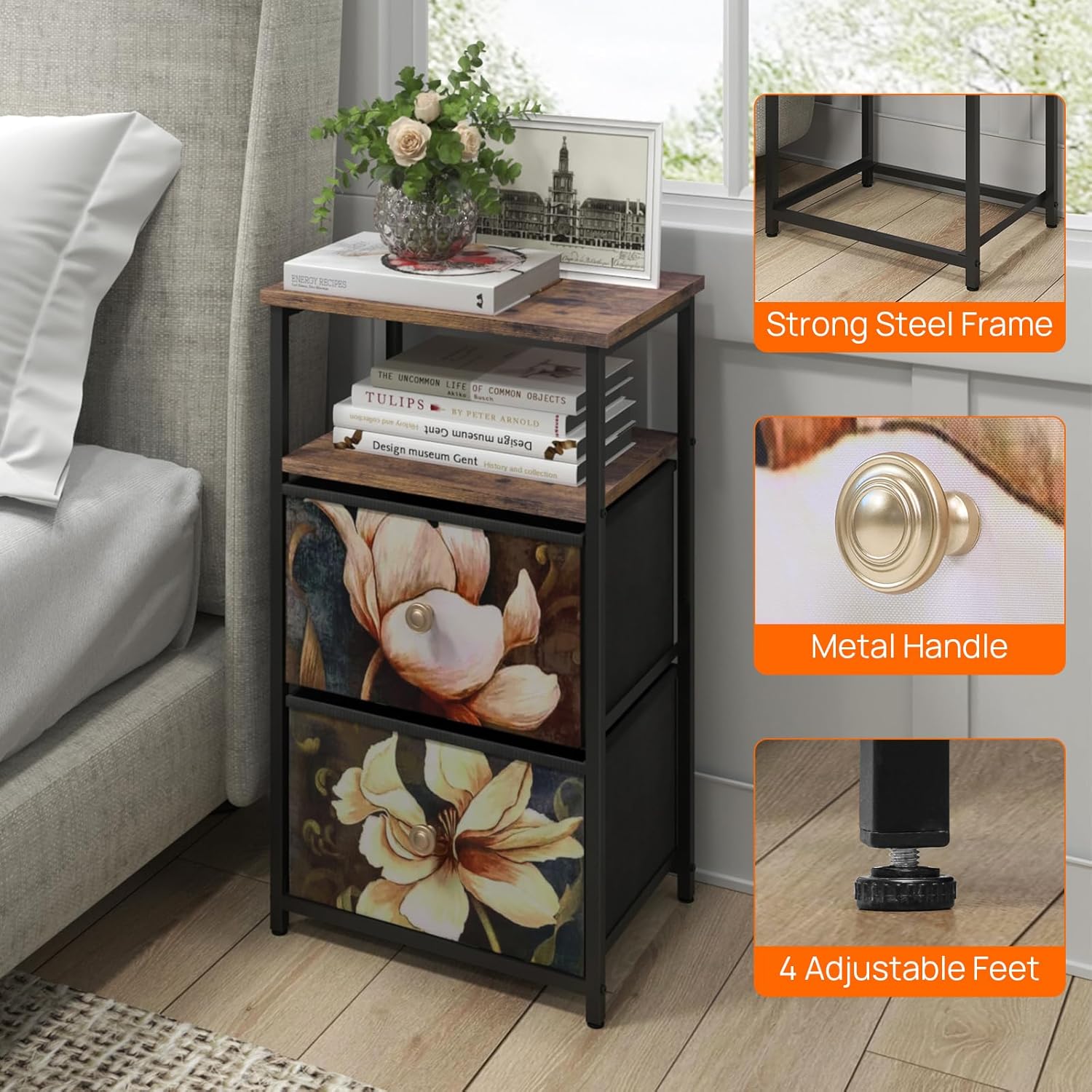 ALBAD Nightstand with Charging/Charger Station, LED Night Stand for Bedroom, Bedside Table with Storage Drawers, Small Bed Side Table, End Table with USB Ports and Outlets for Living Room, Black