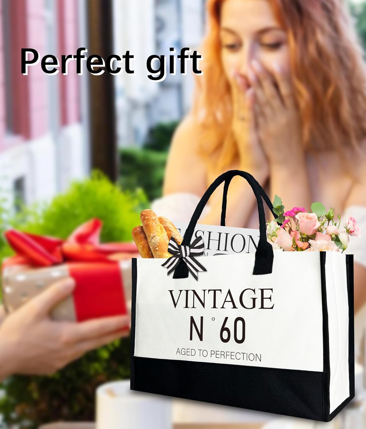 60th Birthday Tote Bag for Women, Vintage N°60 Canvas Tote Bag Gift for Her Birthday, 12x17 inch - Image 2