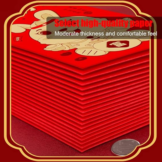 36 Pcs Chinese Envelopes 2026 Horse Year Red Envelopes Emboss Foil Large Size for Chinese New Year, Spring Festival, Lunar New Year (Word Patterns, Large)