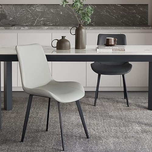 Miniatura 7 de seonyou Juego de 4 sillas de comedor de piel sintética gris claro para cocina, comedor, cómoda silla moderna de mediados de siglo con patas de