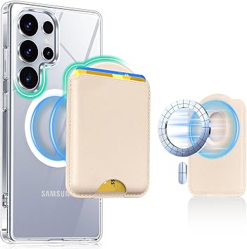 Magnetic Wallet for Samsung Galaxy S26 S25 S24 Series, Fold 8 Ultra with Magsafe Case, for iPhone 17-12 Series, RFID Blocking Leather Magnetic Card Holder | Holds 3 Cards | Desert Gold