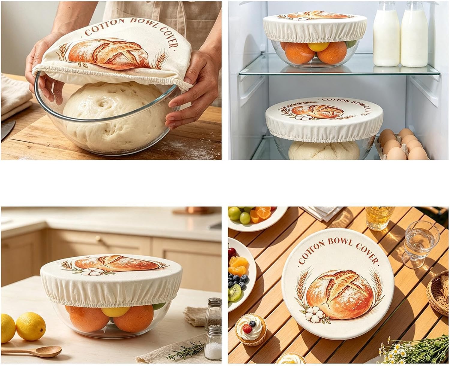 Sourdough Covers for Proofing - 3 Piece Cotton Bread Rising Bowl Covers