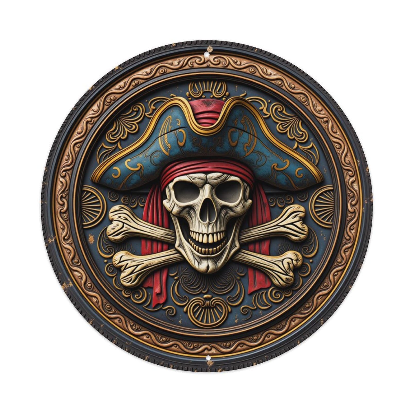 Pirate Skull And Crossbones Design Round Tin Sign Vintage Style Metal Sign Home Bar Garden Wall Plaque Decor Metal Poster 8x8 Inch