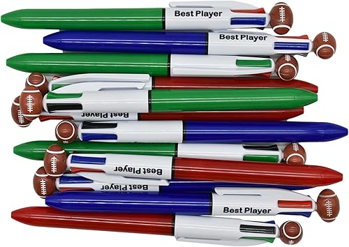 Miniatura 8 de Maydahui 12 bolígrafos de fútbol de rugby multicolor retráctiles 4 en 1, bolígrafos de colores geniales para deportes, 4 bolígrafos de colores para