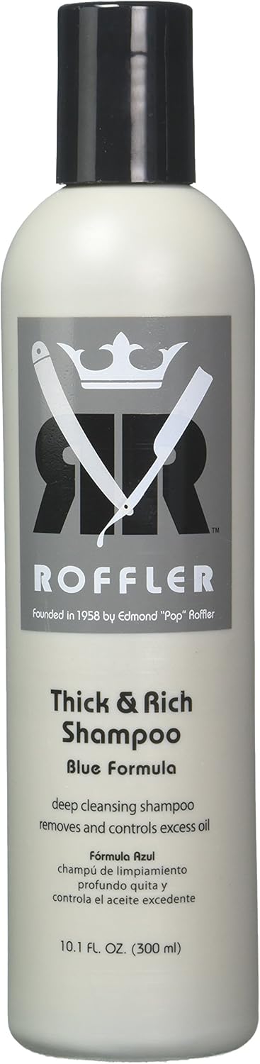 Roffler Thick & Rich Blue Shampoo, 10.1 oz - Thick Hair Formulation, Nourishing, Blue Scent