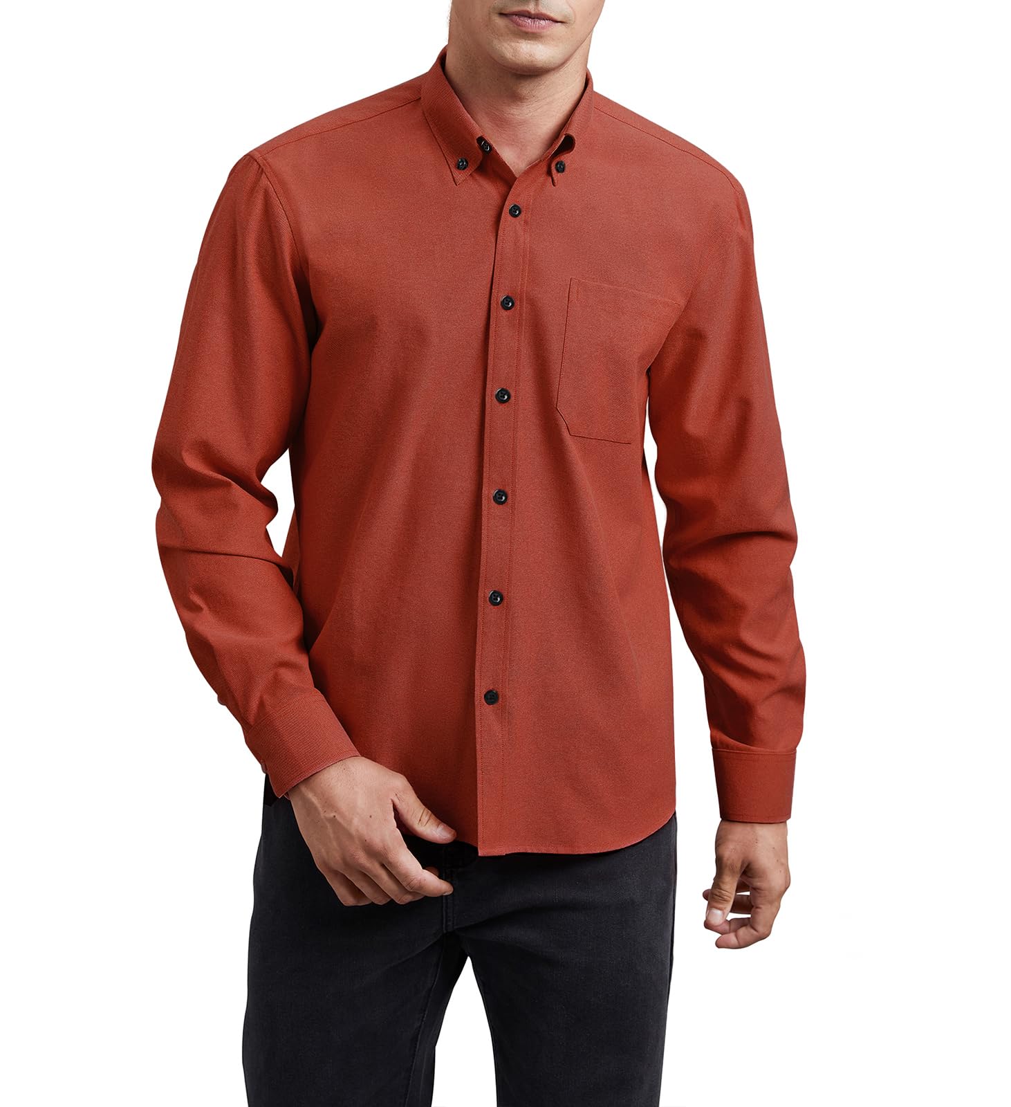 HISDERN Camisa de Hombre Manga Larga Oxford Casual Informal Camisas de algodón con Bolsillo Regular Fit S-4XL