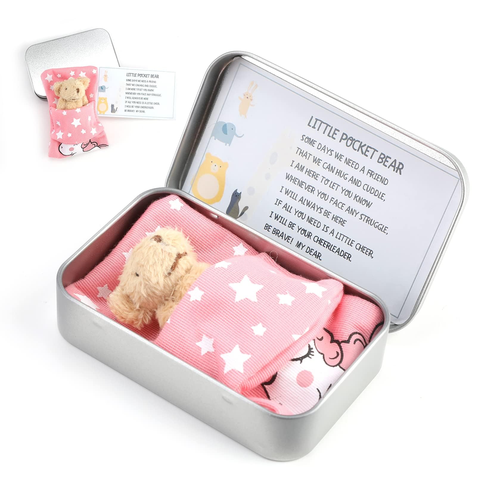 KASTWAVE Mini Pocket Teddy Bear in Tin Box - Cute Fuzzy Hugging Bear for Valentine's Day, Graduation, Birthday, Wedding Gifts (Brown)