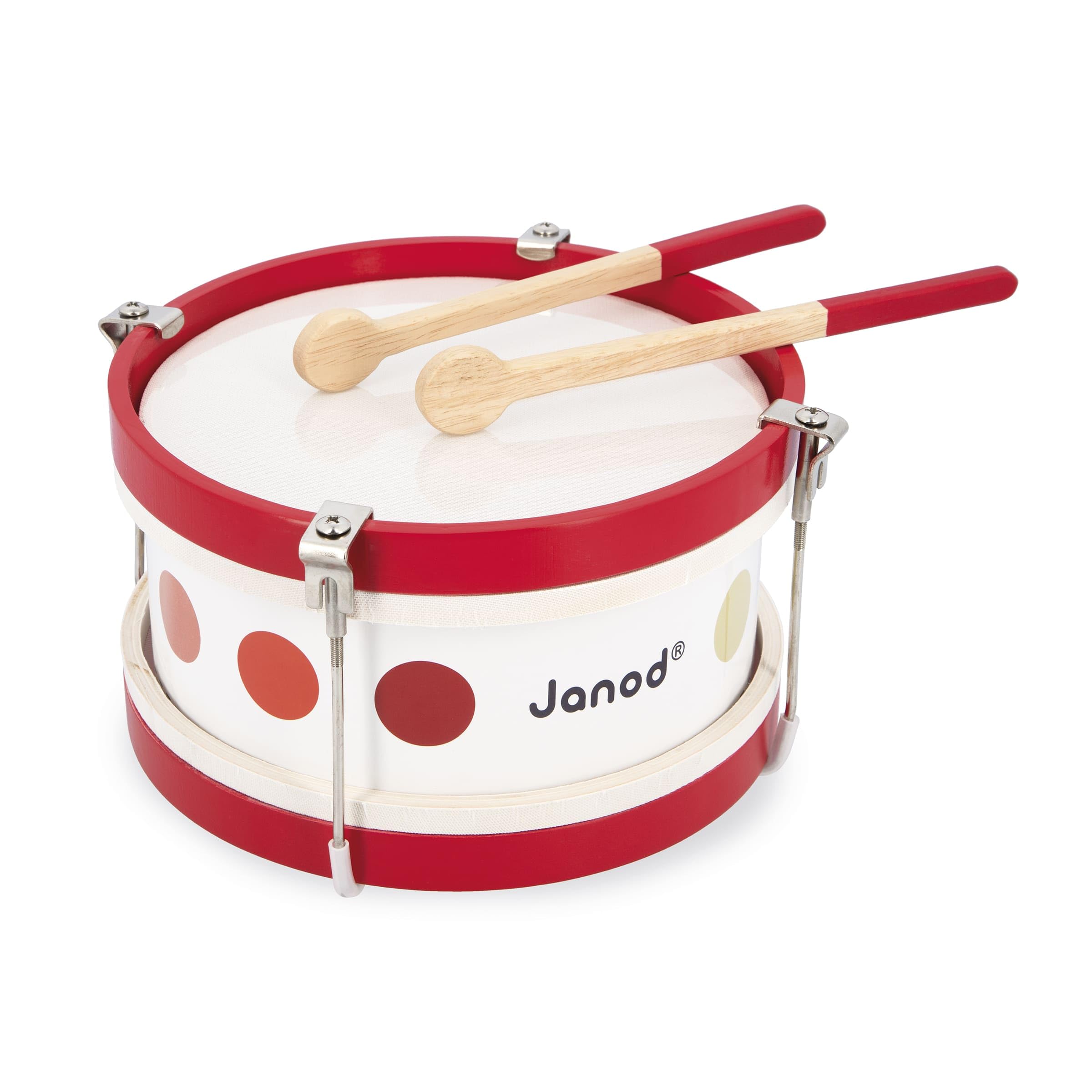 Janod - Il Mio Primo Tamburo Coriandoli (Legno), Strumento Musicale per Bambini, Giocattolo Di Imitazione e Risveglio Musicale - Da 2 Anni in su, J07608