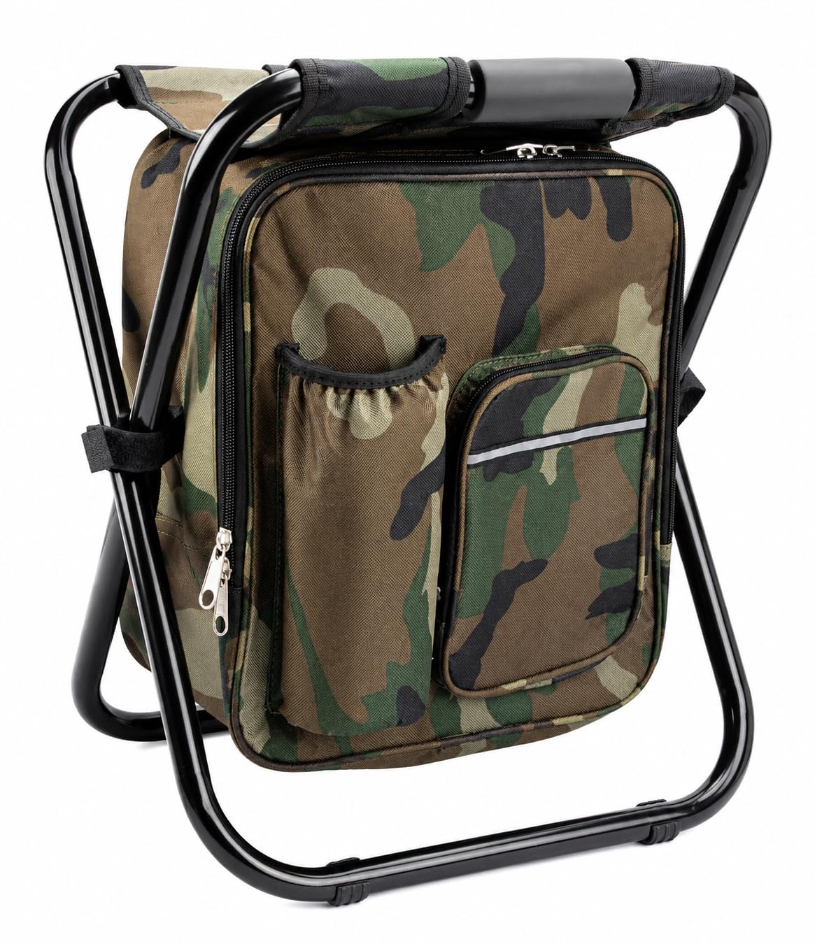 Folding Camping Stool with Insulated Cooler Bag, Portable Backpack Seat, Heavy Duty Steel Frame, Foldable Fishing Chair with Storage Pocket, Bottle Holder for Camping, Hiking, Picnic, Hunting-image-18