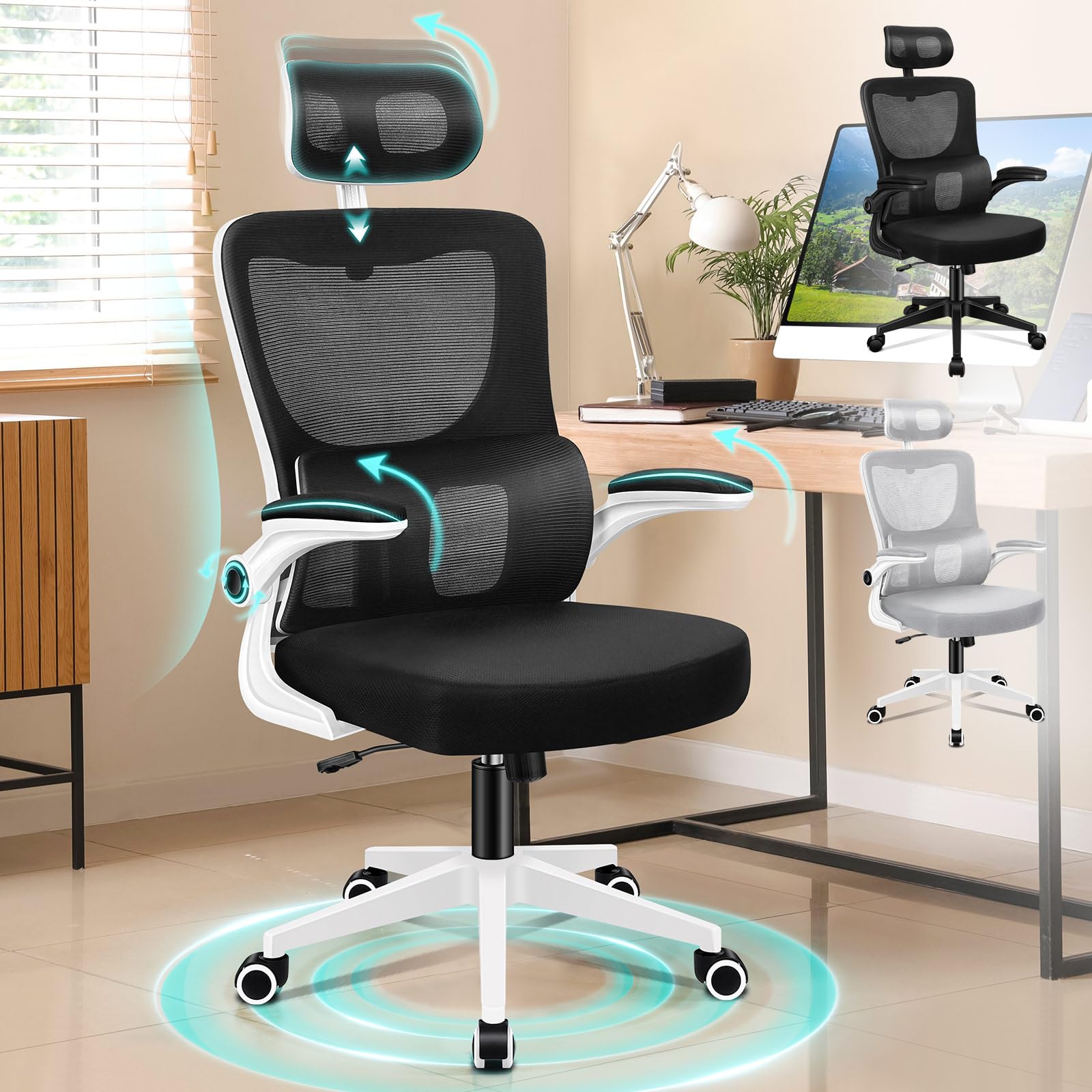 ALFORDSON Bürostuhl, Computer-Netzstühle, Stuhl mit Kopfstütze, Drehstuhl mit Lordosenstütze, Arco Serie