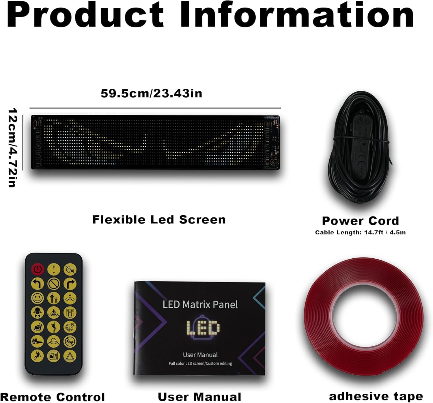 Looklight Yeux de Voiture LED Yeux pour Voiture Affichage LED Programmable Panneau Néon Personnalisé Eclairage Intérieur Bluetooth USB pour Camion, Graffiti, Application Intelligente, 59,5x12cm
