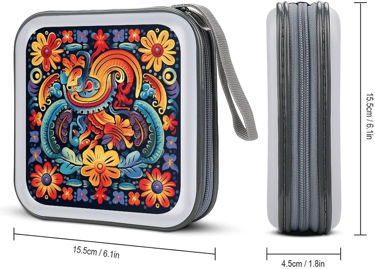 Mexican CD Case 40 Capacity Protective DVD Cases with Zipper Portable CD Collection Bag DVD Boxes Holder with Handle for Movie Blu Ray Audio Disk Music image 2