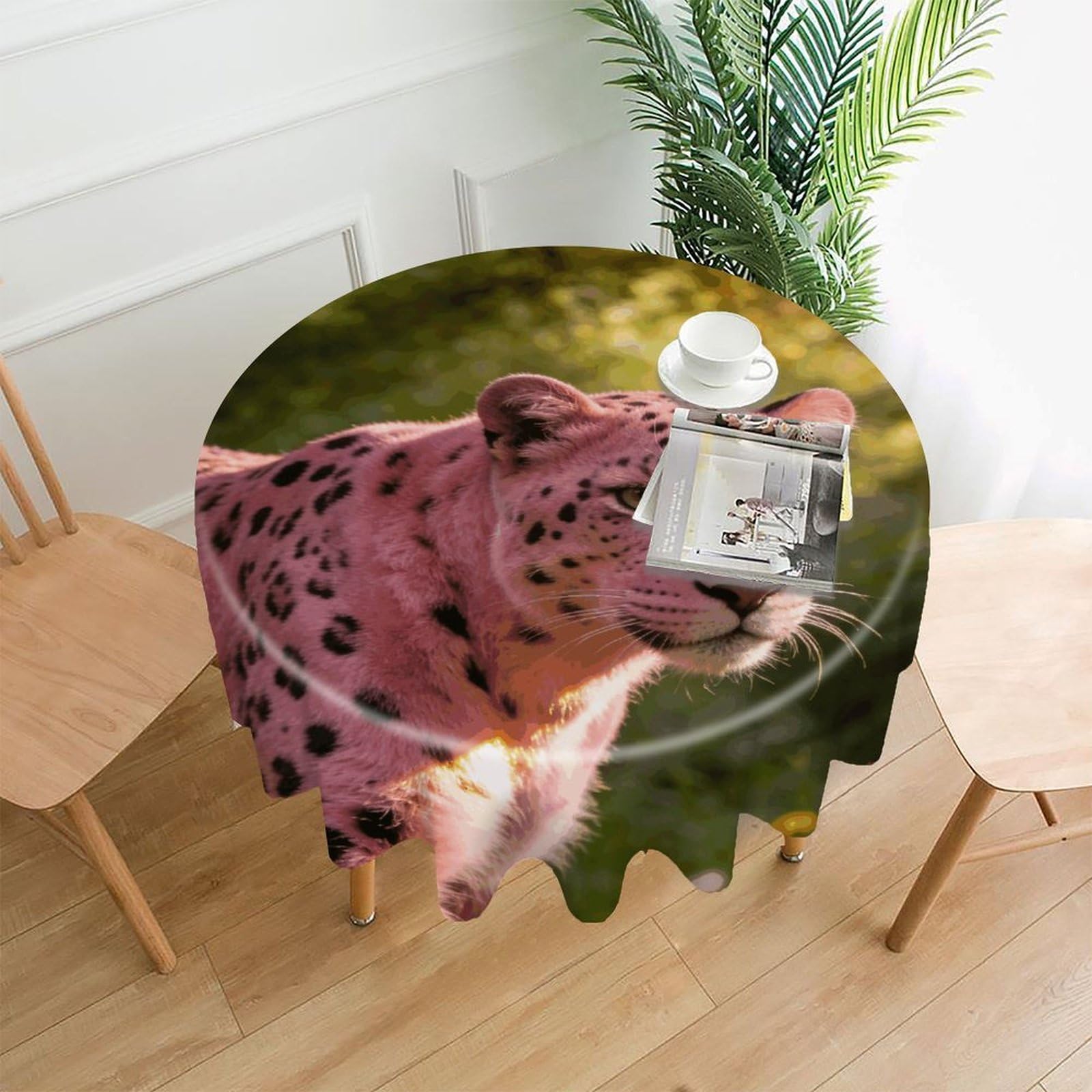 LZQPOEAS Powdered Leopard Shadow Tablecloth Easy to Clean Polyester Round Table Cover Washable Round Table Cloth Wrinkle-Free Circle Decoration Tablecloth for Kitchen and Dining Room 60"