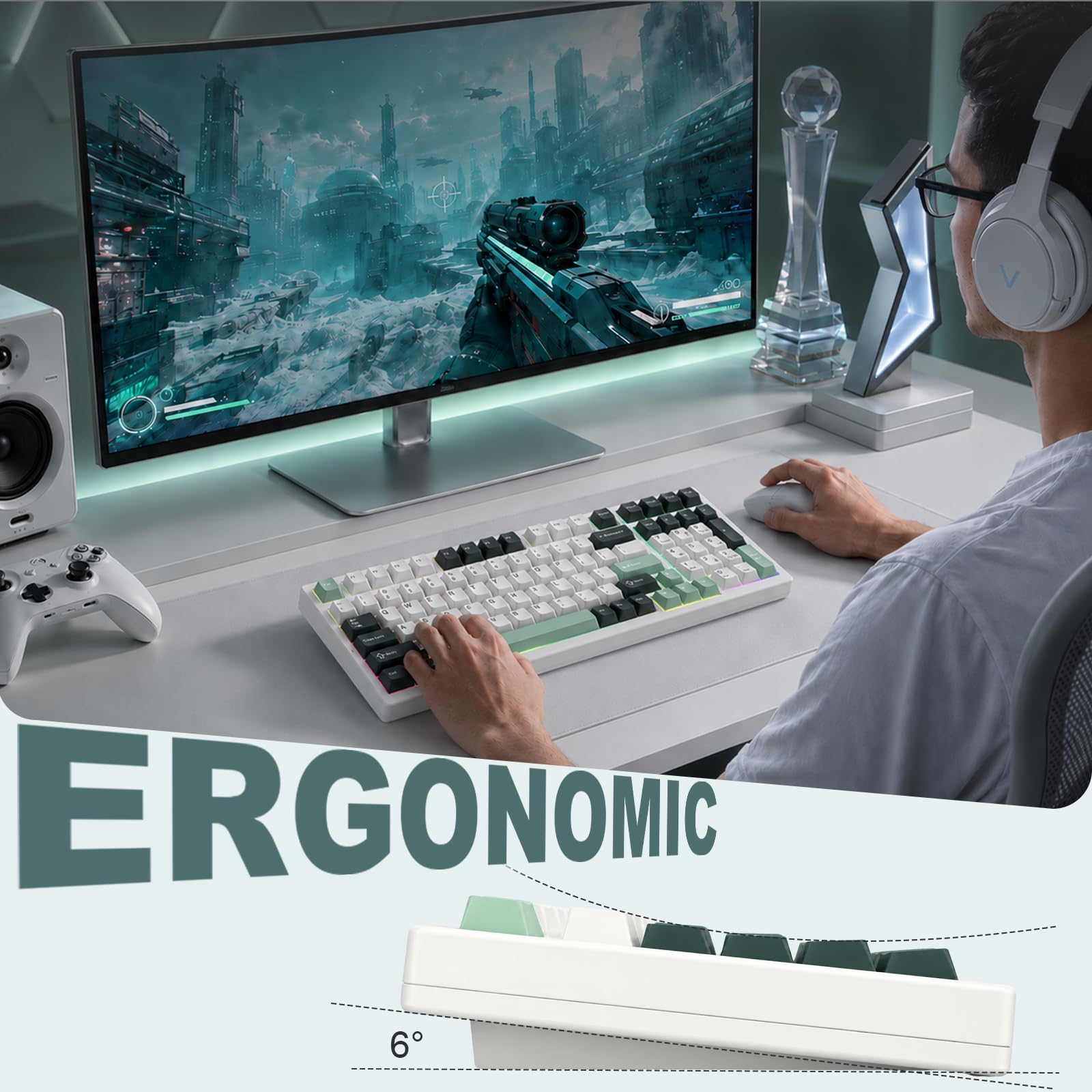 VGN Tastiera da gioco wireless S99, tastiera meccanica Tri-Mode BT/2.4G/USB-C, tastiere per computer hot swap, interruttori lineari pre-lubrificati, tastiera Bluetooth RGB personalizzata per Mac Win