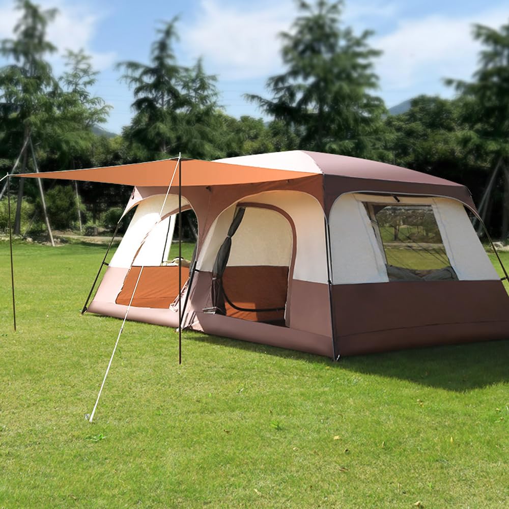 Tente de Camping de Voyage avec 2 Chambres, Grande Cabine Familiale, Respirante et Imperméable pour Camping en Plein Air, Randonnée, Plage