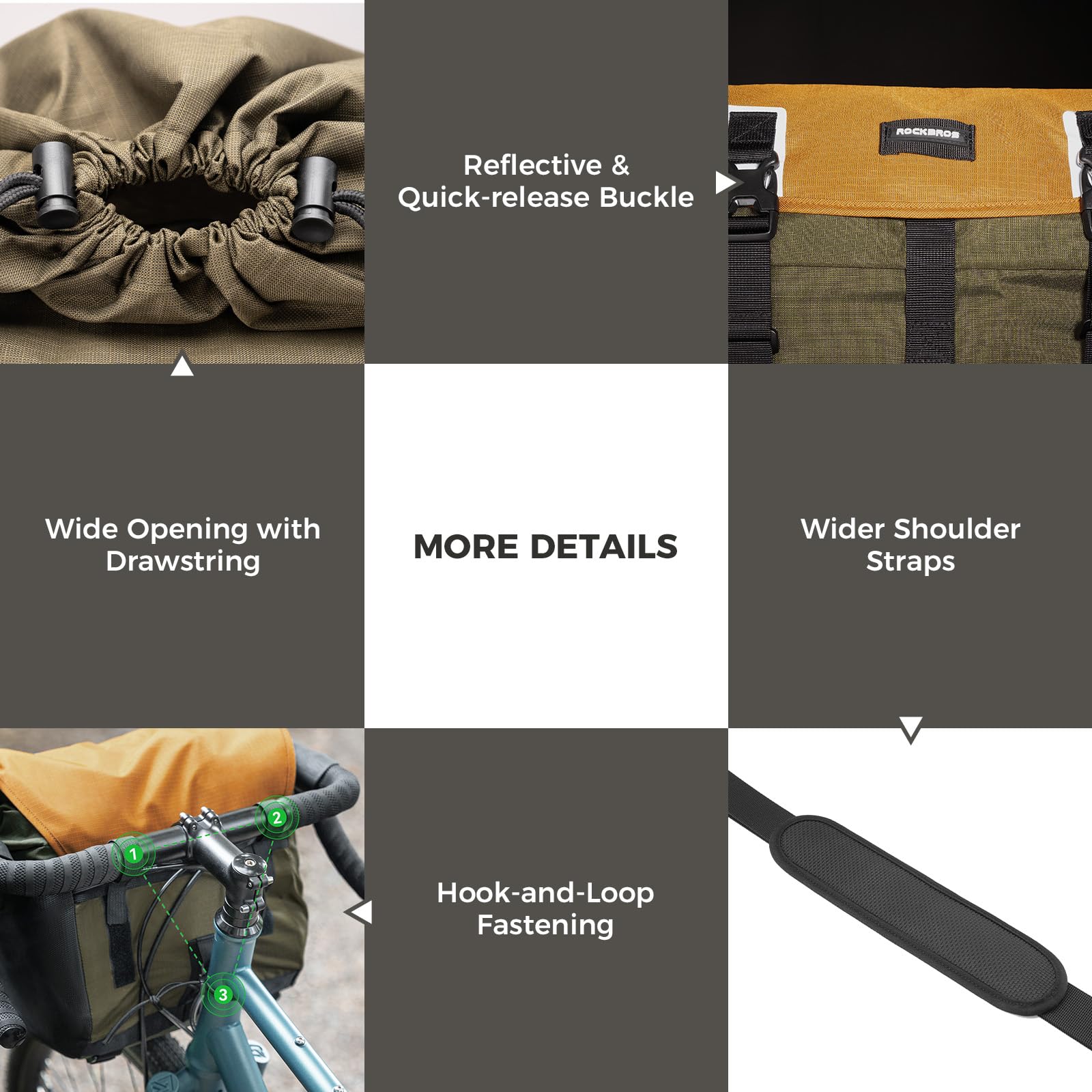 ROCKBROS Fahrradtasche Lenkertasche 13,5–24 L Erweiterbar– Bikepacking Tasche Vorne mit Schultergurt für E-Bike, Rennrad, Trekkingrad & Faltrad
