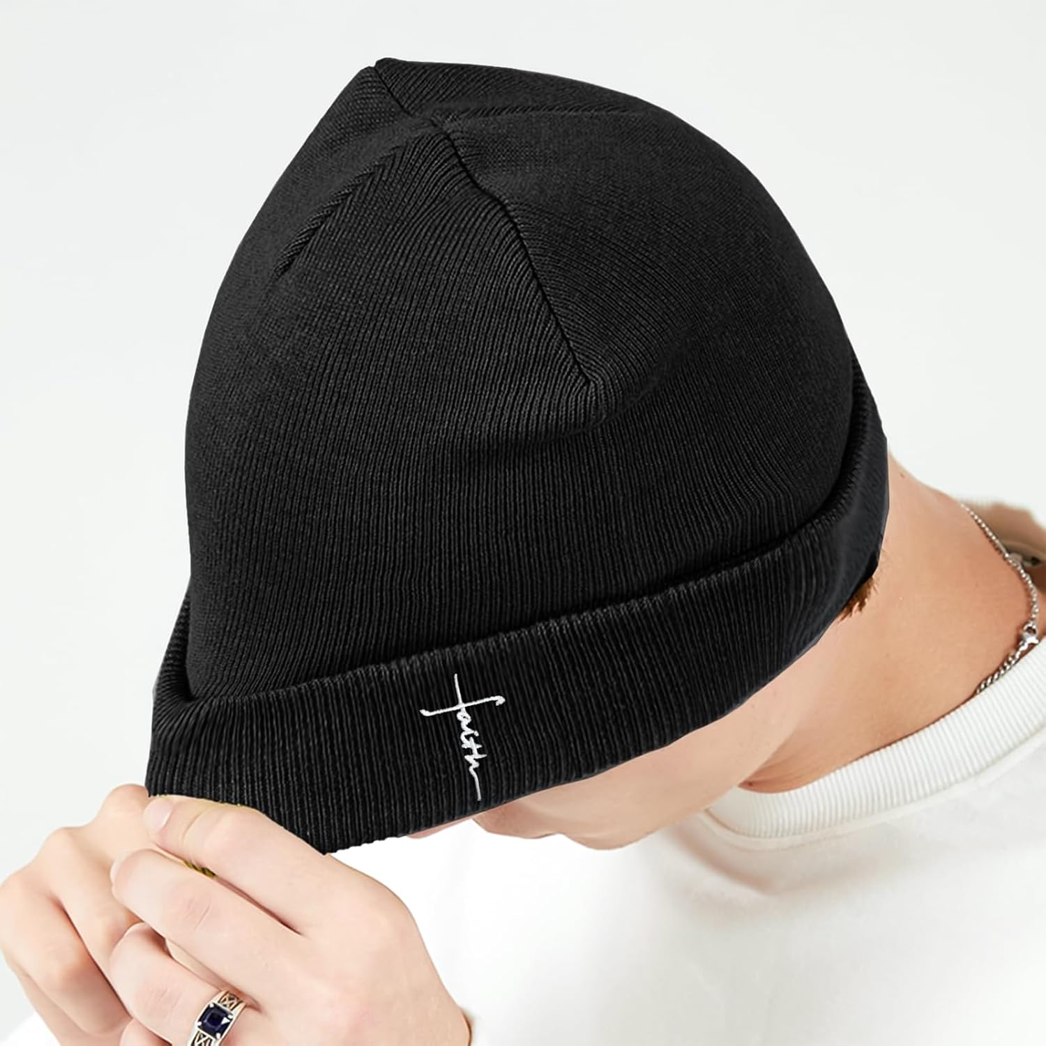 Christian Cross Beanie Jesus Beanie Embroidery Winter Hat Cap Black Beanies for Men Women - Image 5