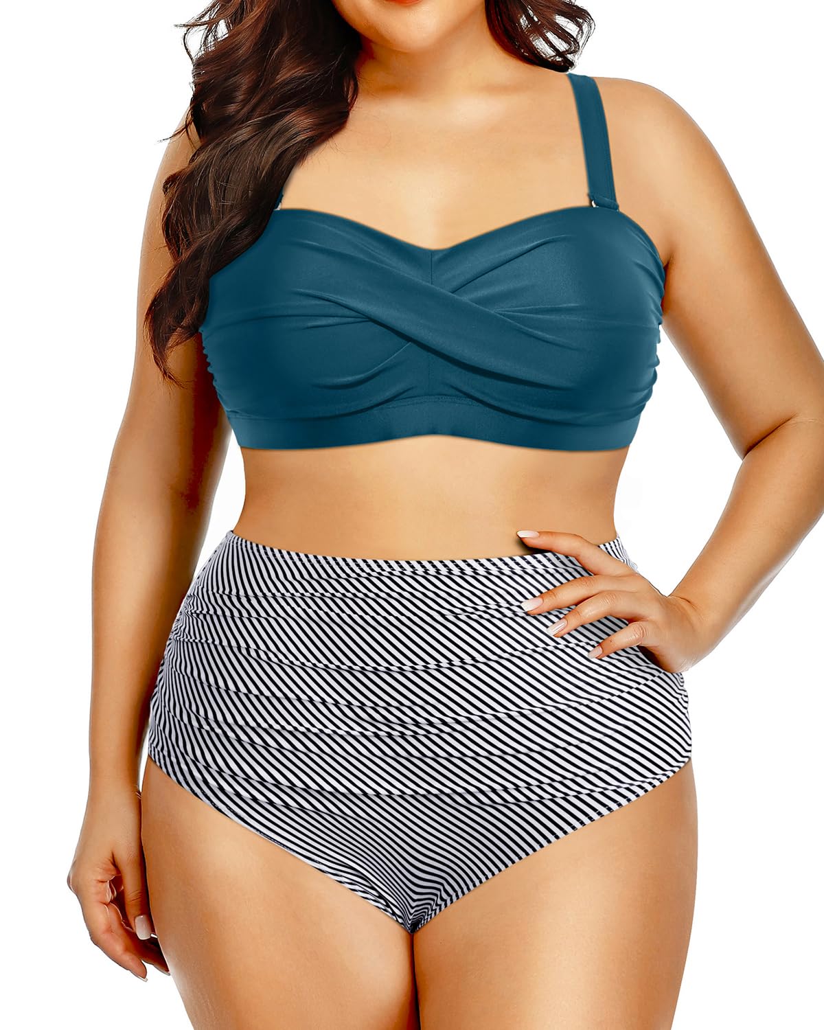 size 18W. Yonique Women Plus Size Two Piece Swimsuits High Waisted Bathing Suits Bandeau Bikini Tummy Control Swimwear