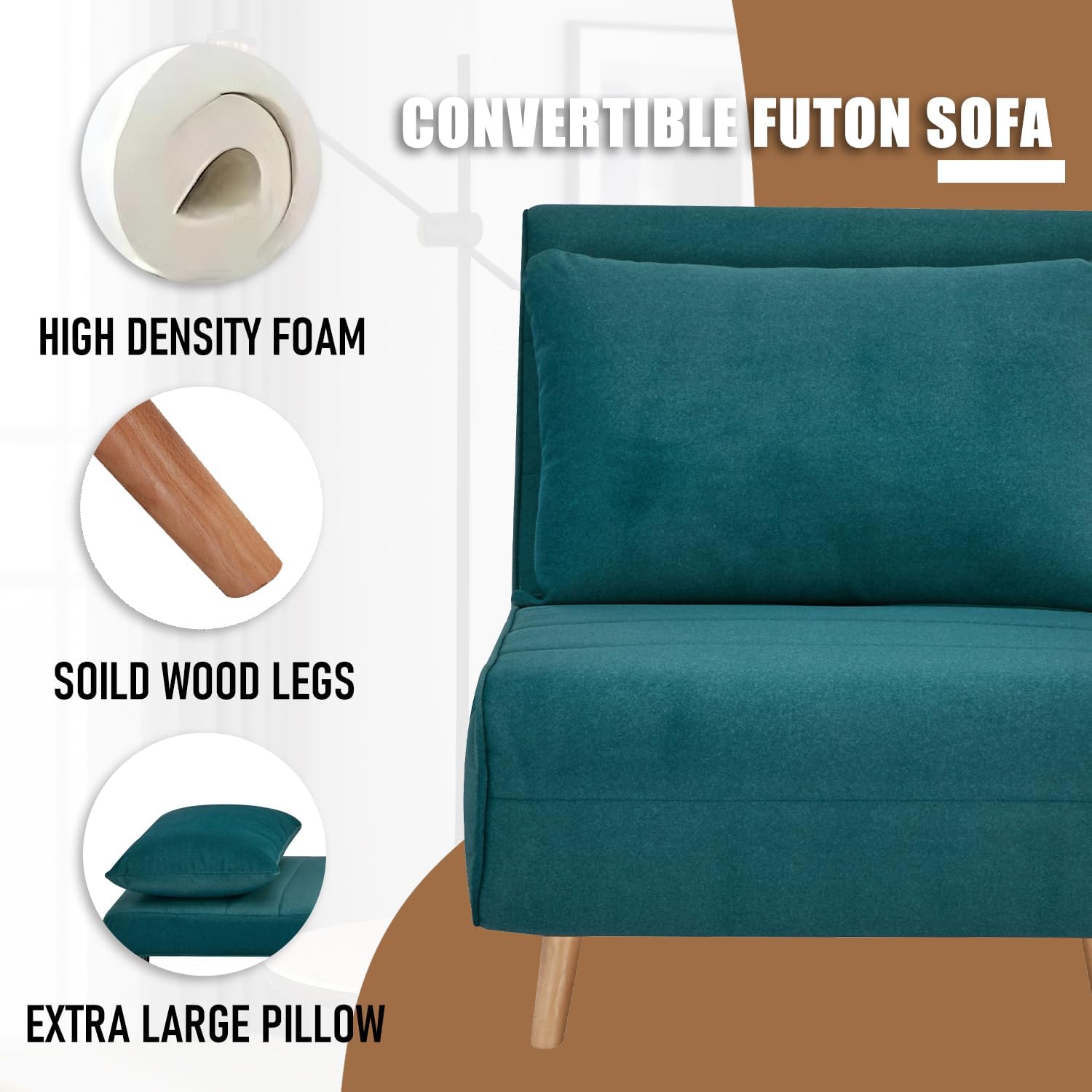 3 in 1 Sleeper Chair Bed, Foldable Convertible Chair with Thickened Cushion and Sponge, OTE Chenille Fabric, Adjustable Backrest Upholstered Accent Sofa for Apartment/Bedroom/Office - Peacock Blue