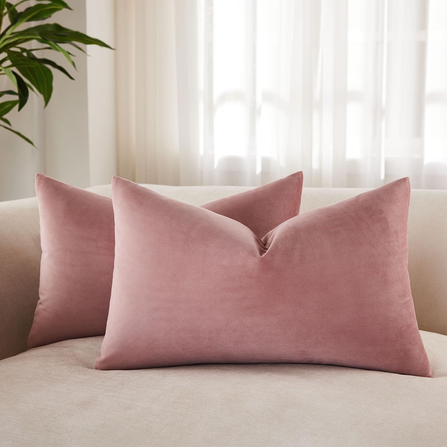 JUSPURBET 14x24 Velvet Decorative Throw Pillow Covers Set of 2,Pink Purple