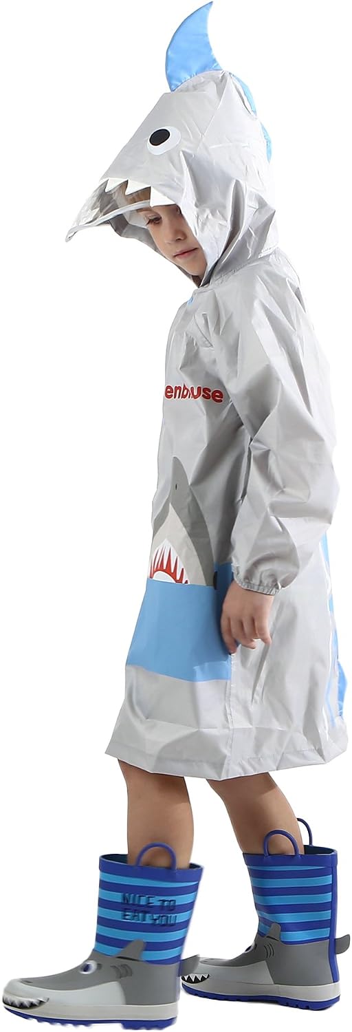 Kid's Rain Jacket/Raincoat 3D Shark Lightweight Rainwear for Boy for Girl Gray