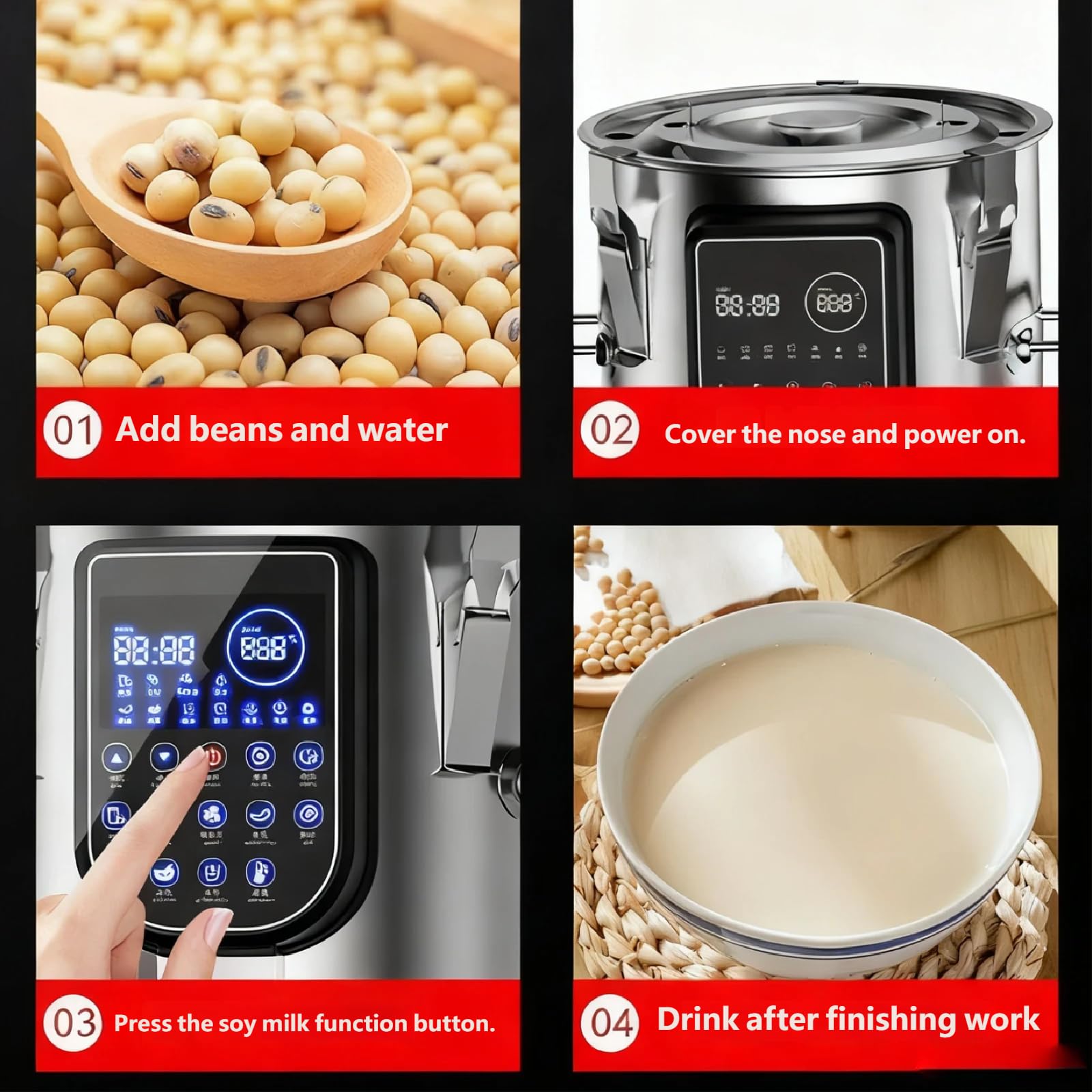 Máquina de leche de soja comercial, máquina eléctrica grande de leche de soja con separación de escoria, molienda automática y mantenimiento de la guerra, para cocina, restaurante, 13 litros