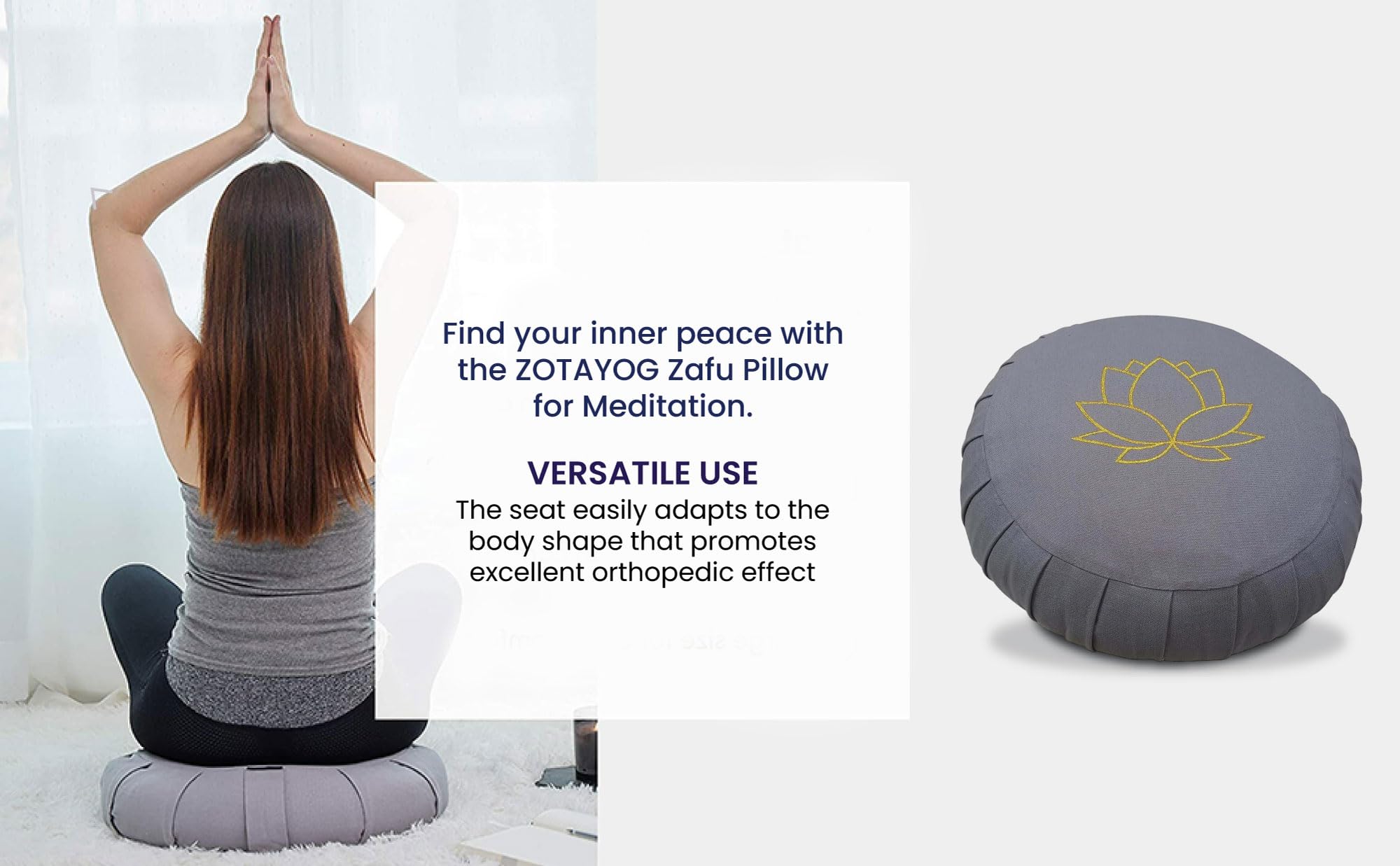 Zotayog Zafu Pillow For Meditation, With Embroidery | Cotton Filled Cushion For Meditation, Yoga, Posture Correction (Purple) | (29 x 14 CM) 4