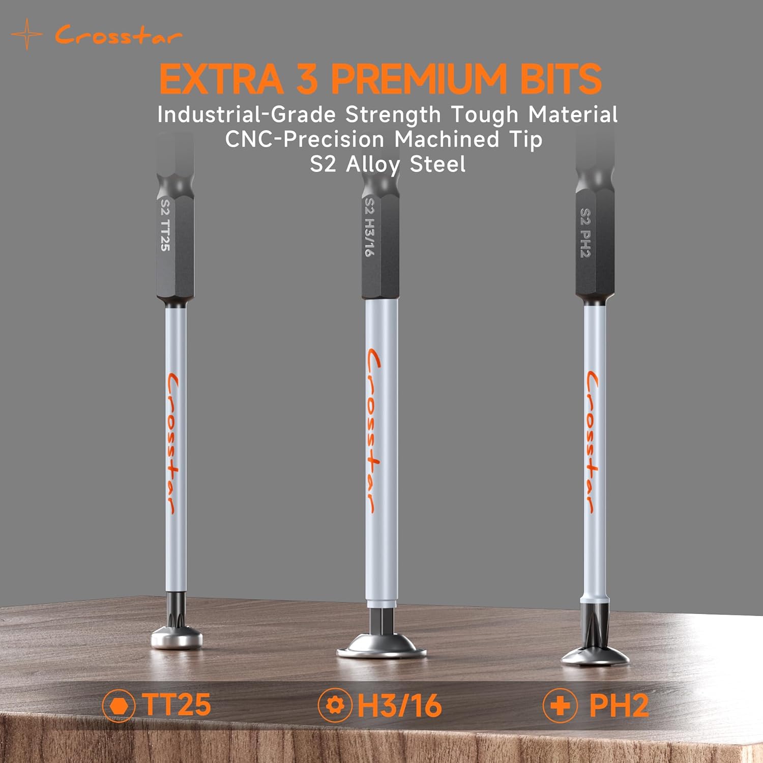 Crosstar 12PCS Diamond & Masonry Drill Bits Set - Quick Change 1/4" Hex Shank for Glass, Porcelain, Tile, Concrete (3/16" to 1/2") + Torx/Hex/Phillips Bits | All-in-One Professional Kit