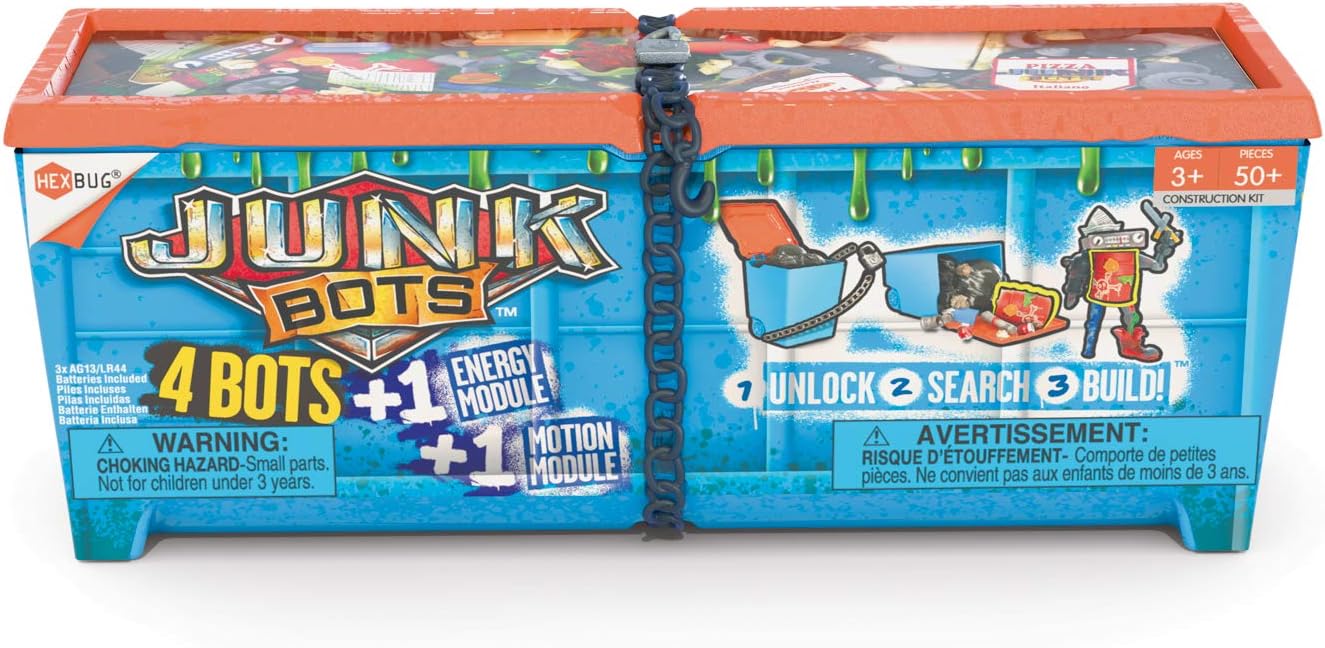 HEXBUG JUNKBOTS - Industrial Dumpster Assortment Kit - Surprise Toys in Every Box LOL with Boys and Girls - Alien Powered Toys for Kids - 50+ Pieces of Action Construction Figures - for Ages 5 and Up