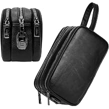 Men's Dopp Kit Toiletry Bag with Lock, PU Leather Travel Clutch Bag, 3 Compartment Organizer for Business Gym Travel