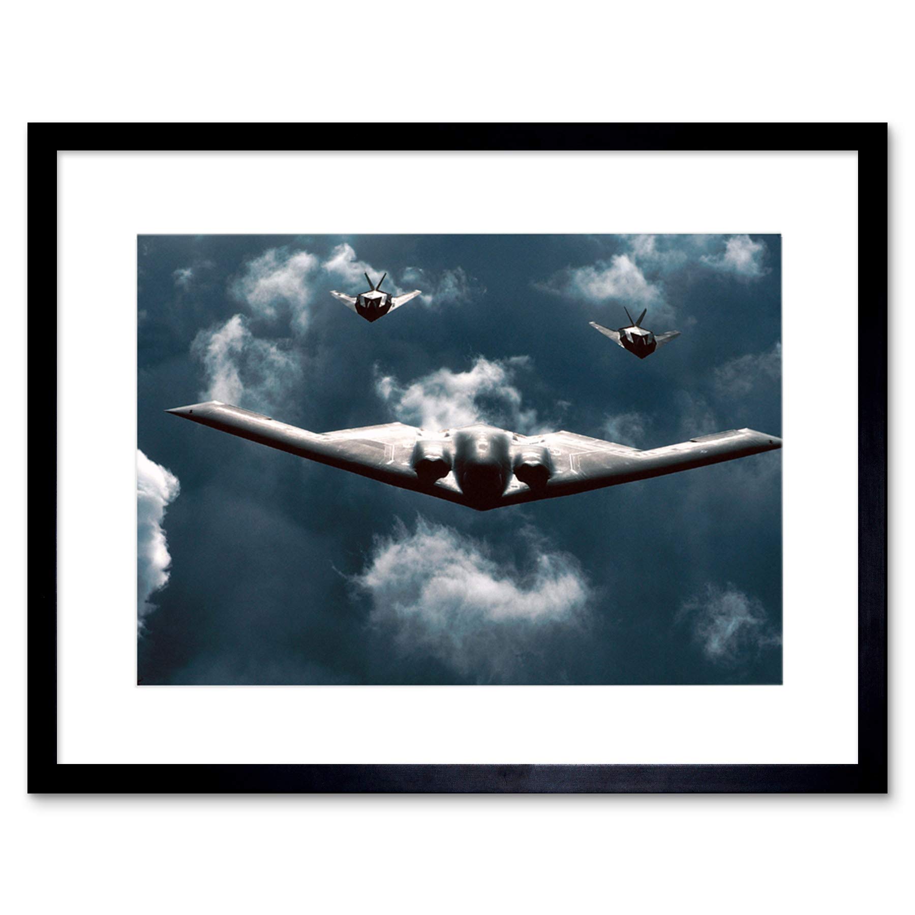 Wee Blue Coo Military Air Plane B-2 Spirit Bomber F-117 Nighthawk Stealth Art Framed Wall Art Print