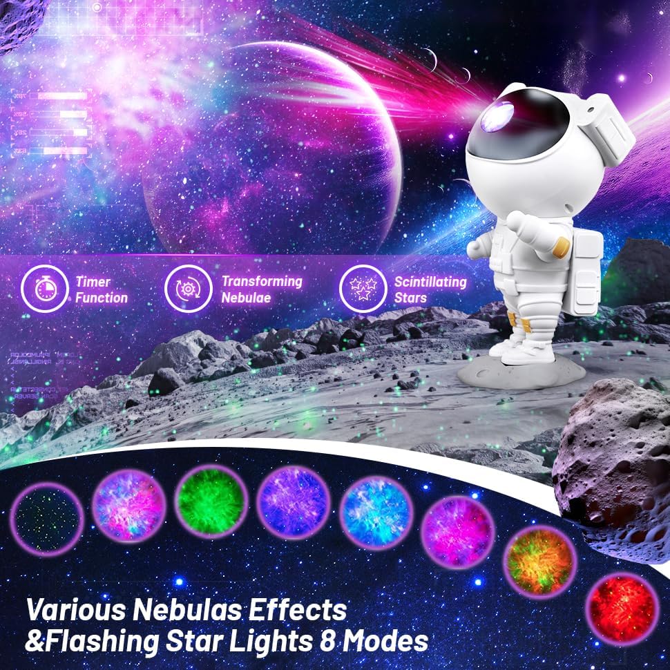 Miniatura 3 de Proyector de estrellas con luz nocturna de galaxia, proyector espacial de astronauta, lámpara LED de proyección de techo de nebulosa estrellada con