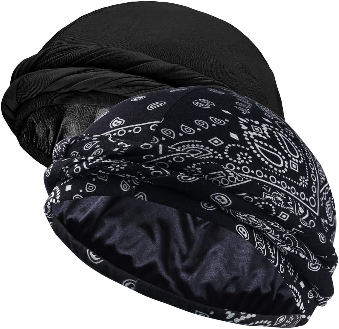 Ababalaya Adjustable Satin Lined Halo Turban For Men Women Twisted Tassel Head Wraps Sleep Cap Beanies Turban Durag