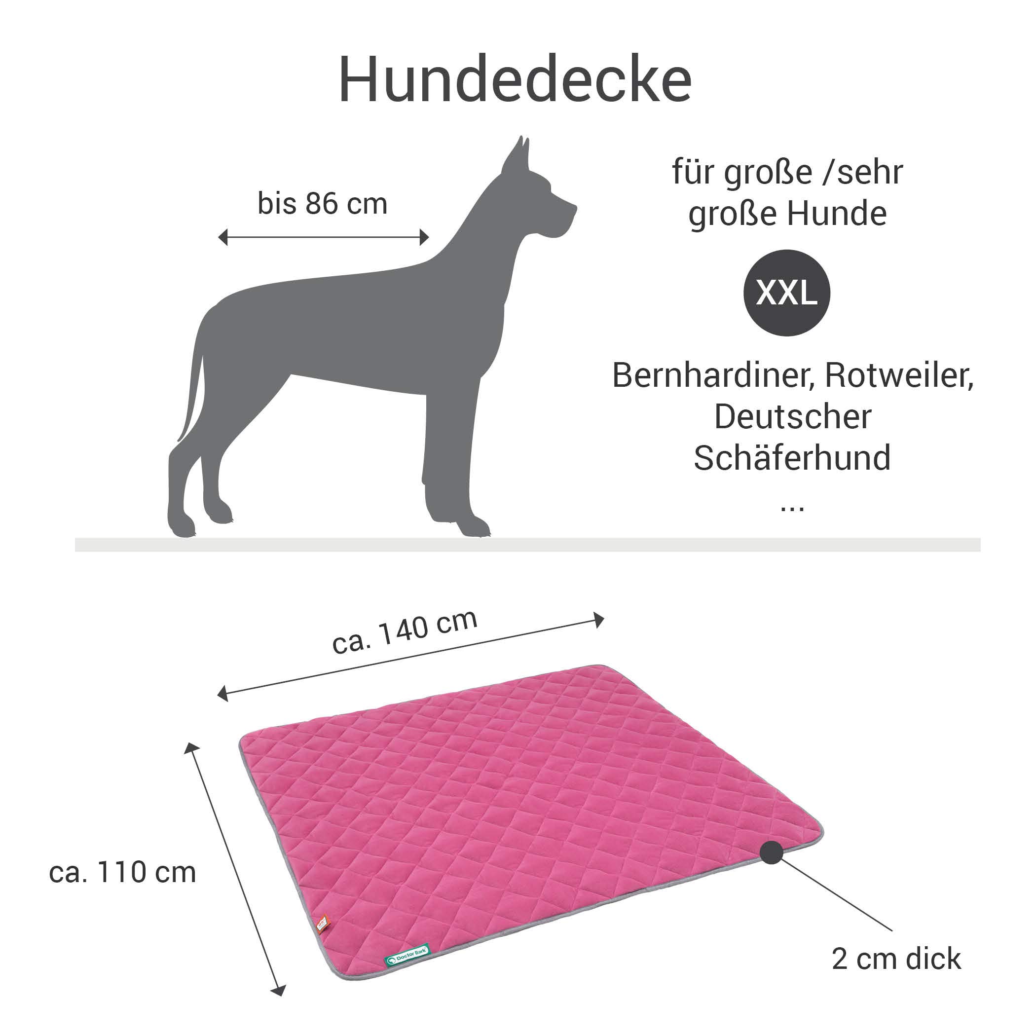 Doctor Bark Manta para perros de forro polar, reversible, mullida, resistente, para perros muy grandes, lavable hasta 95 °C (rosa/gris claro, XXL – 140 x 110 cm)