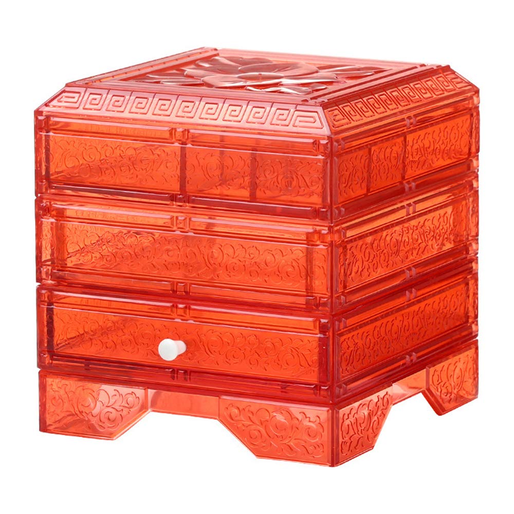 Boîte de rangement de maquillage acrylique rouge design chic pour bijoux
