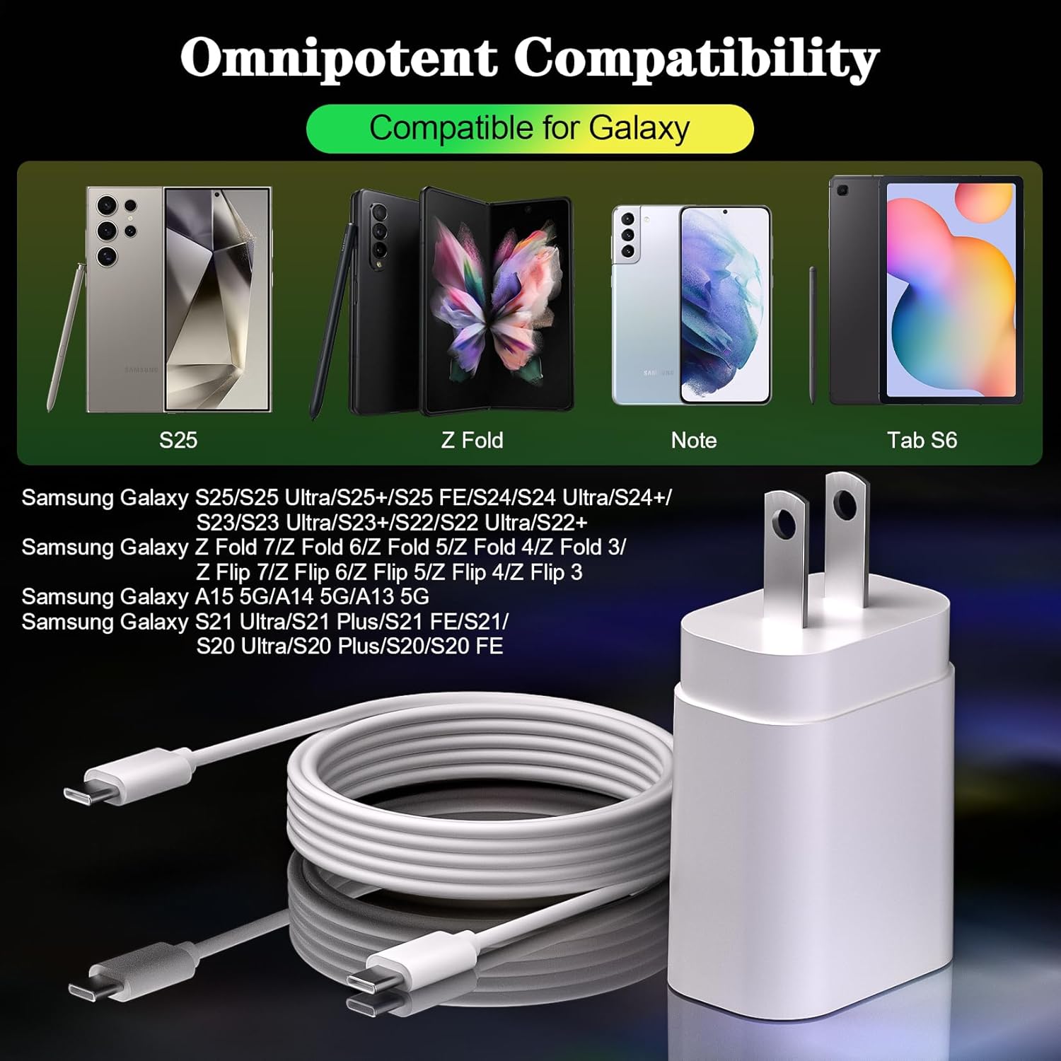 Super Fast USB C Charger for Samsung,25W Samsung Charger Fast Charging Block,2Pack Quick Android Phone Charger 6FT Long Type C Charging Cord for Samsung Galaxy S26 Ultra/S26+/S24+/S23 FE/S22/S21+/S20