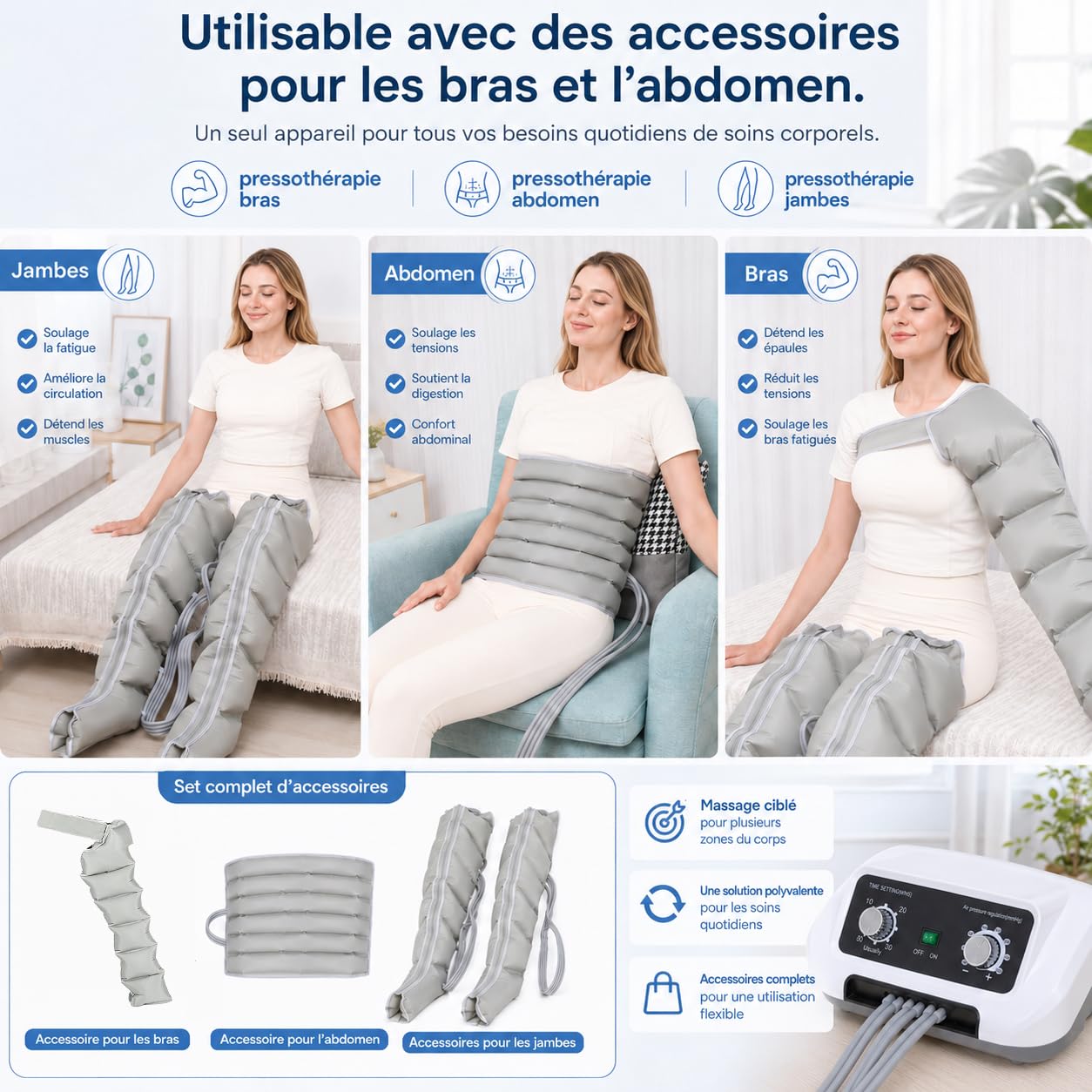 Bottes Pressothérapie Lymphatique, Drainage Lymphatique Jambes 6 Cavités, Minuterie 0-30 Min et Pression 0-240 mmHg Réglables, Diminue Les Gonflements et la Fatigue Chronique