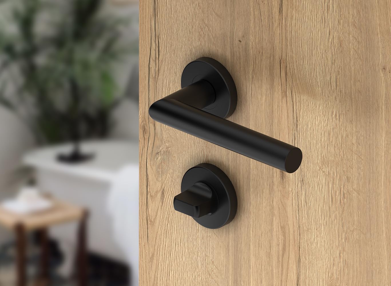 ERGO line LUCA Poignée de porte d'intérieur, noire, pour les portes de salle de bains, paire de poignées de porte sur rosaces rondes, noire mate, garnitures de porte, poignée
