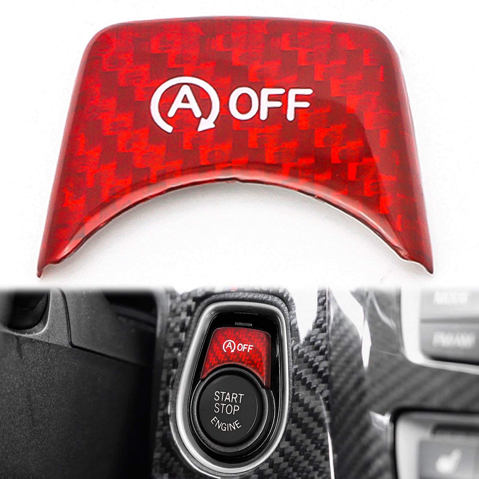 XOTIC TECHEngine Automatic Start Stop ON/Off Button Sticker Cover Trim Compatible with BMW 1 2 3 4 Series F20 F22 F30 F31 F32 F34 (Red Real Carbon Fiber)